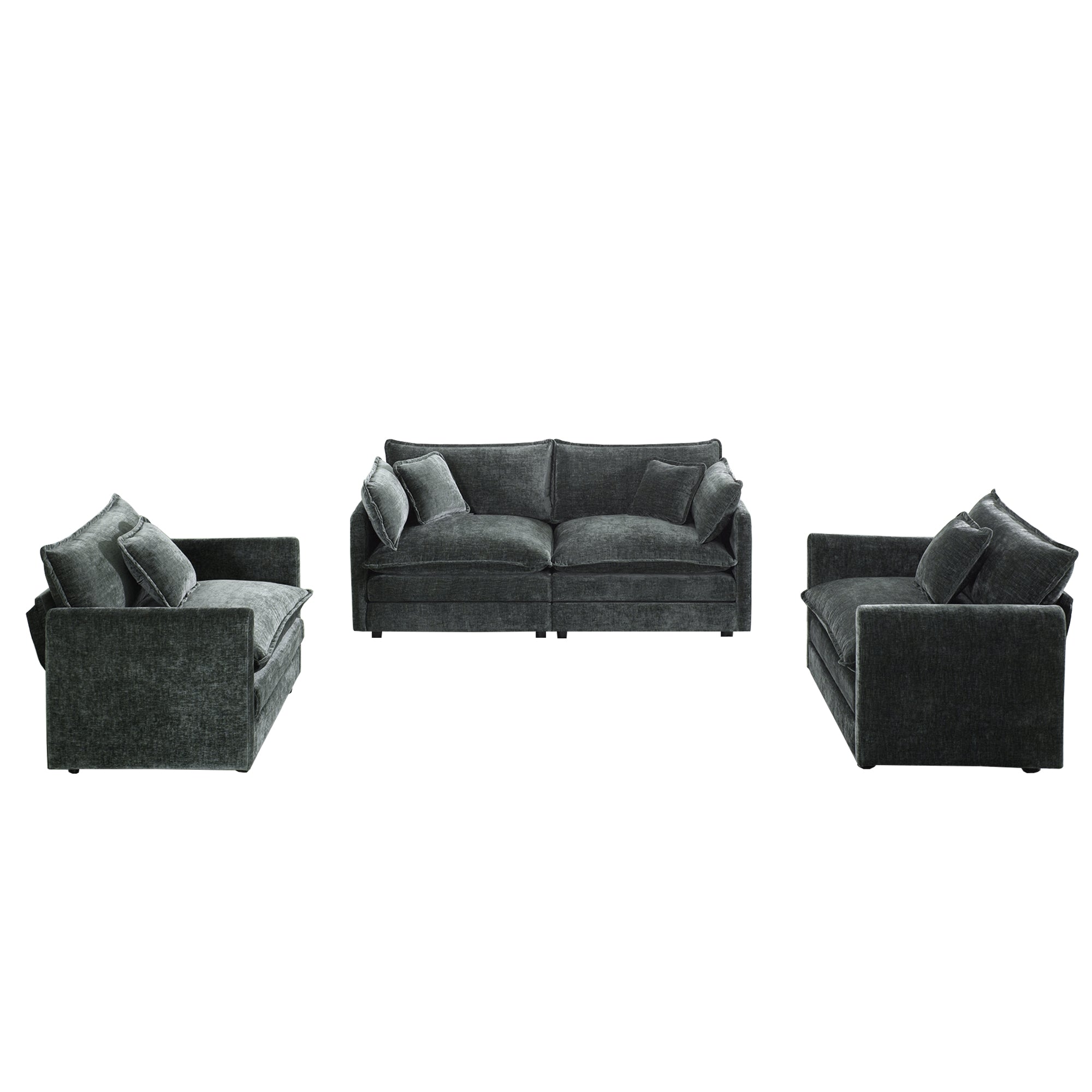 Fremont 3 Piece Chenille Upholstered Modular Sofa Set with Armchairs and Loveseat