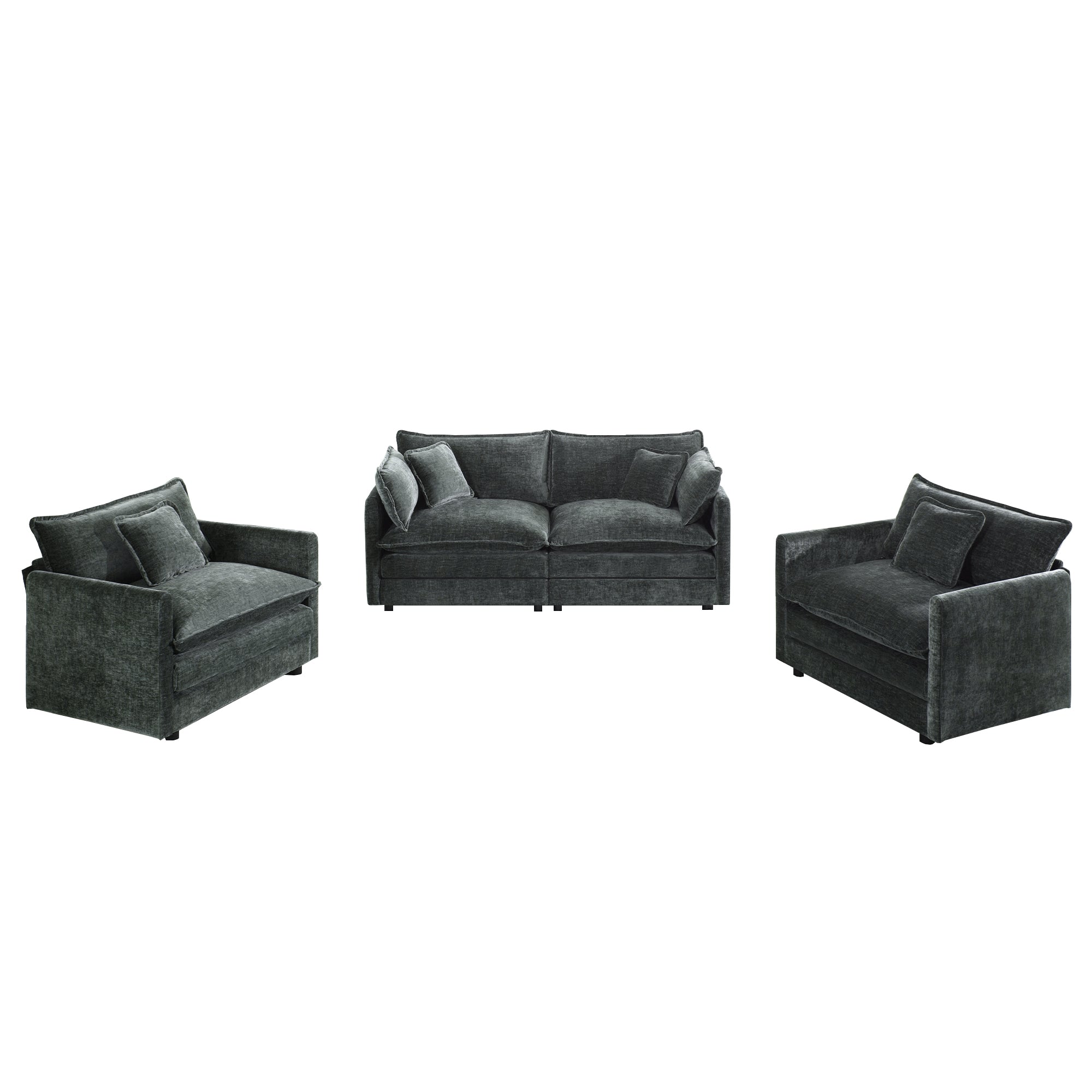 Fremont 3 Piece Chenille Upholstered Modular Sofa Set with Armchairs and Loveseat