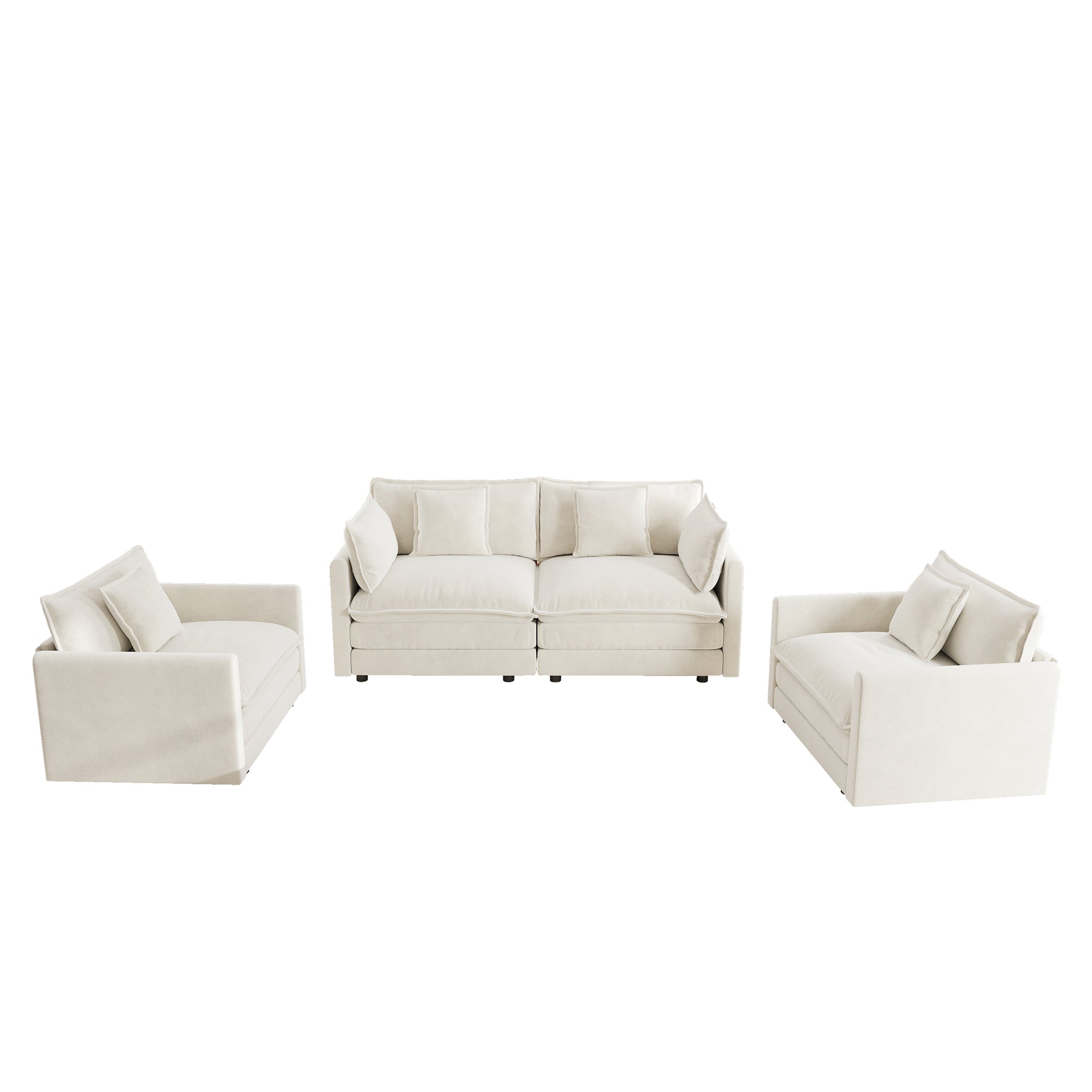 Fremont 3 Piece Chenille Upholstered Modular Sofa Set with Armchairs and Loveseat