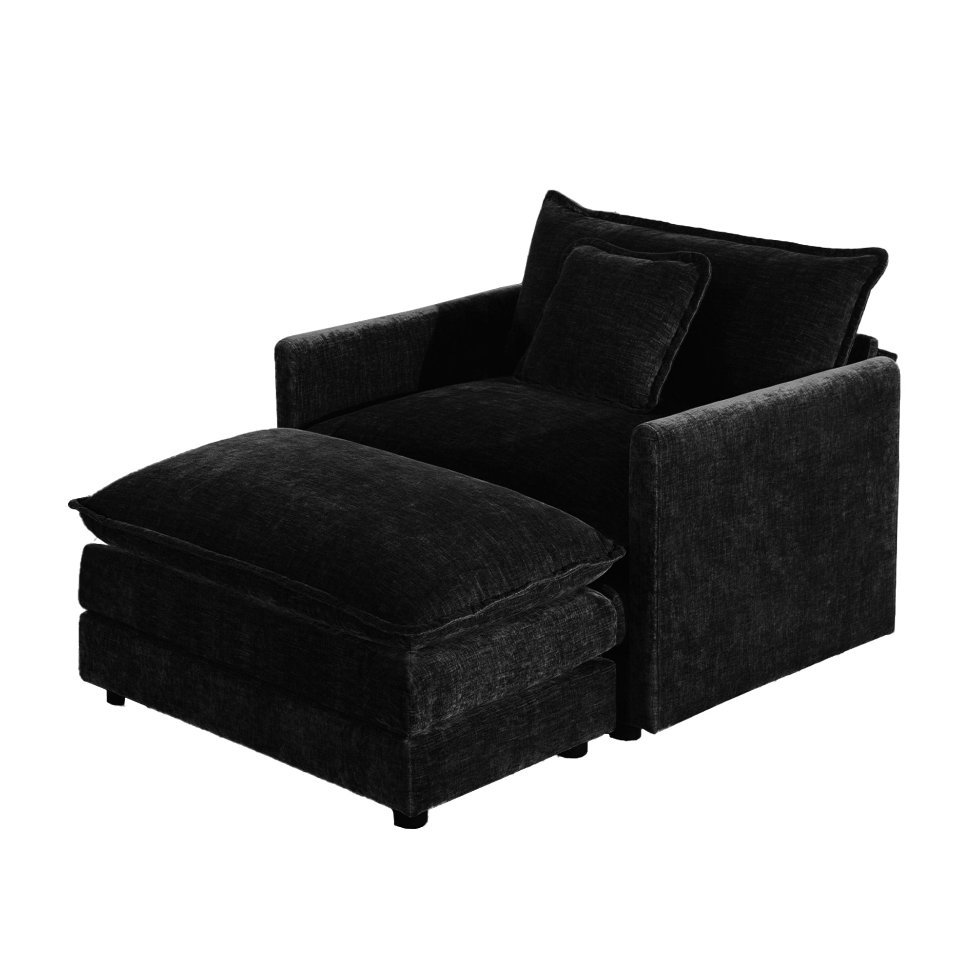 Fremont 41" 2 Piece Chenille Armchair Accent Chair with Ottoman and Toss Pillow