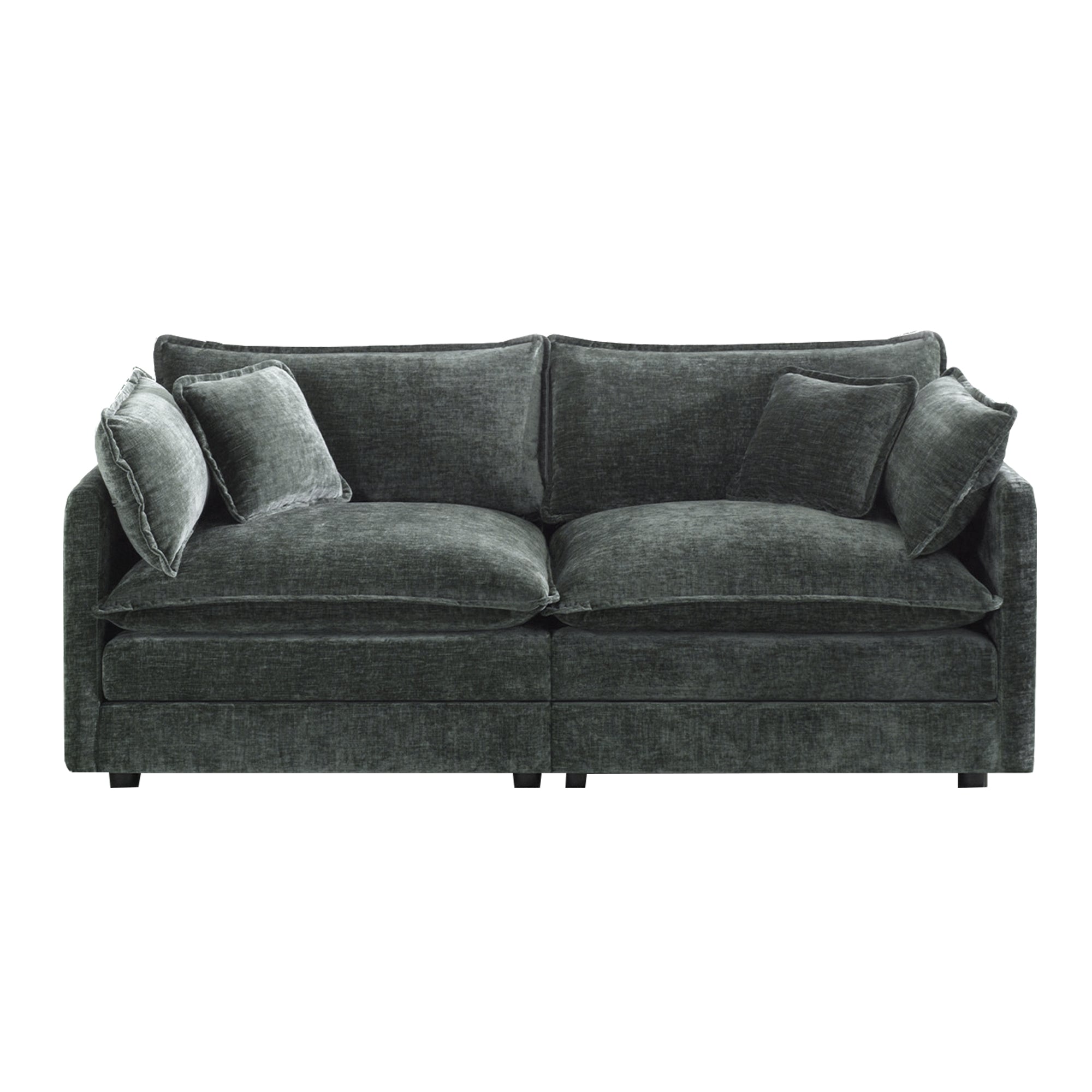 Fremont 77” Chenille Upholstered 2-Seater Loveseat Sofa Couch with 4 Pillows