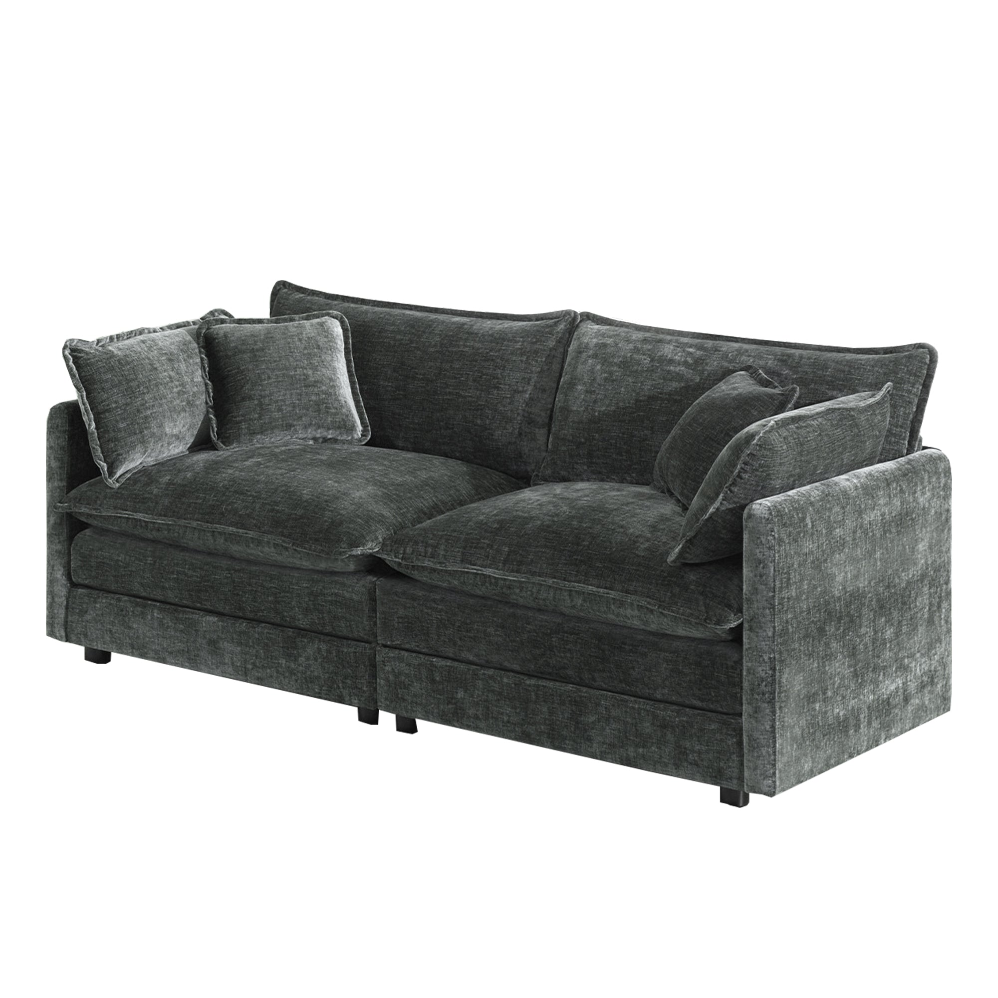 Fremont 77” Chenille Upholstered 2-Seater Loveseat Sofa Couch with 4 Pillows