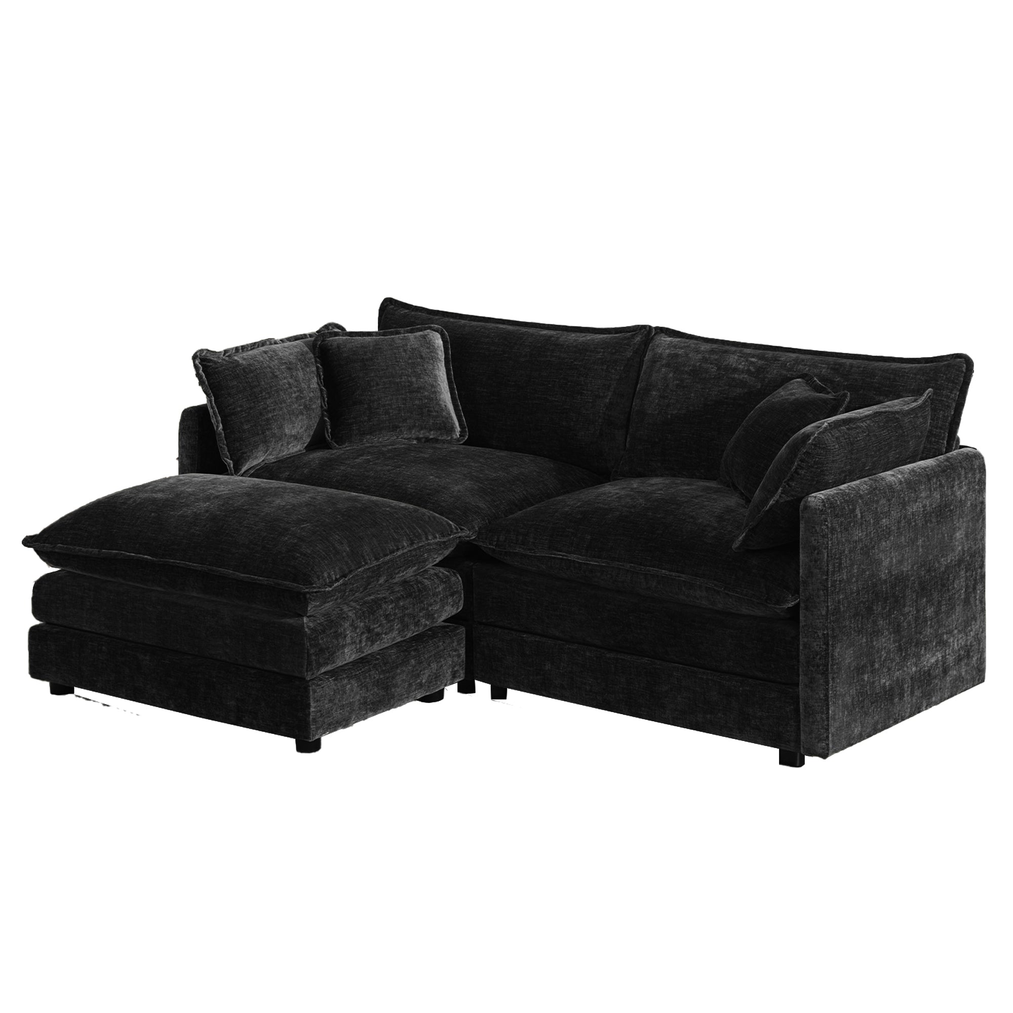Fremont 77" Chenille Upholstered Modular Loveseat Sofa with Ottoman