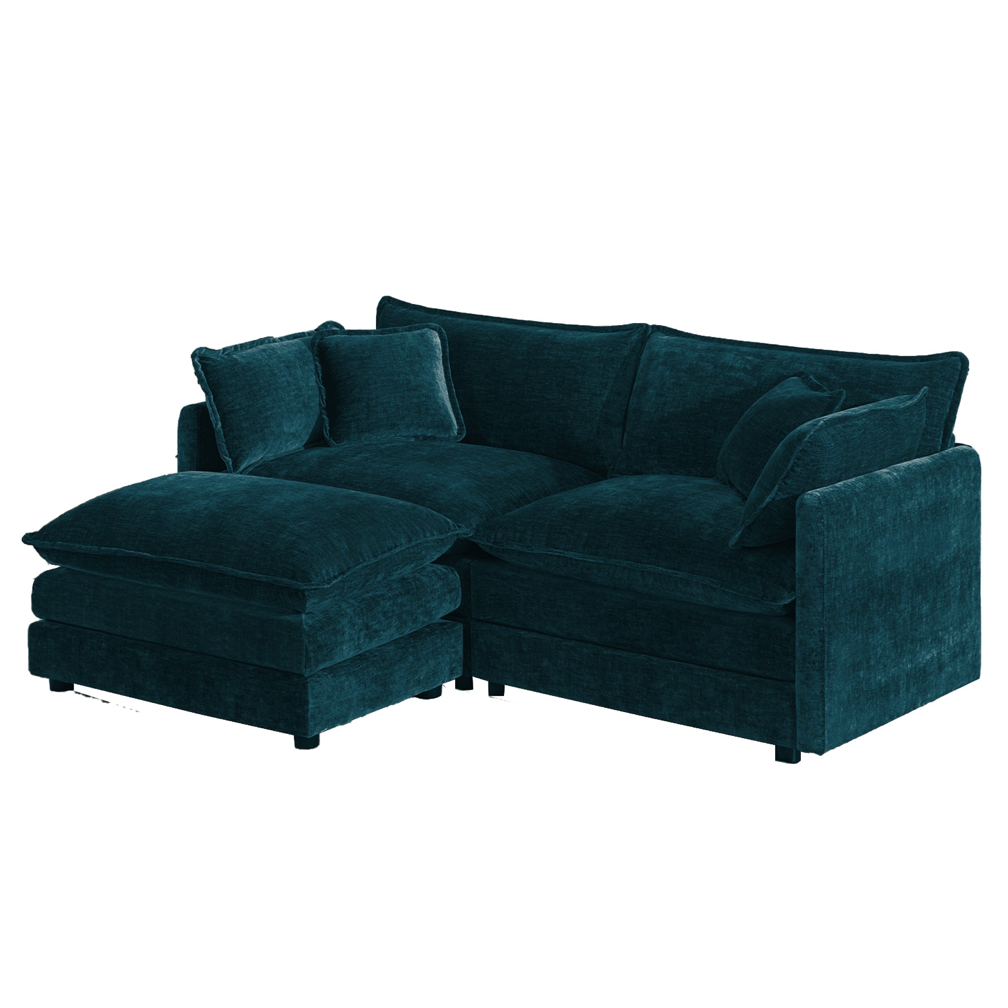 Fremont 77" Chenille Upholstered Modular Loveseat Sofa with Ottoman
