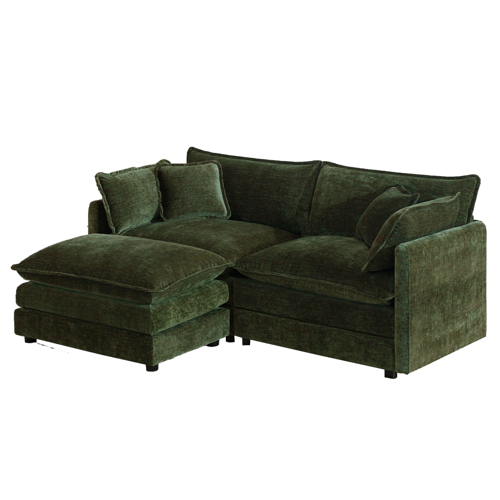 Fremont 77" Chenille Upholstered Modular Loveseat Sofa with Ottoman
