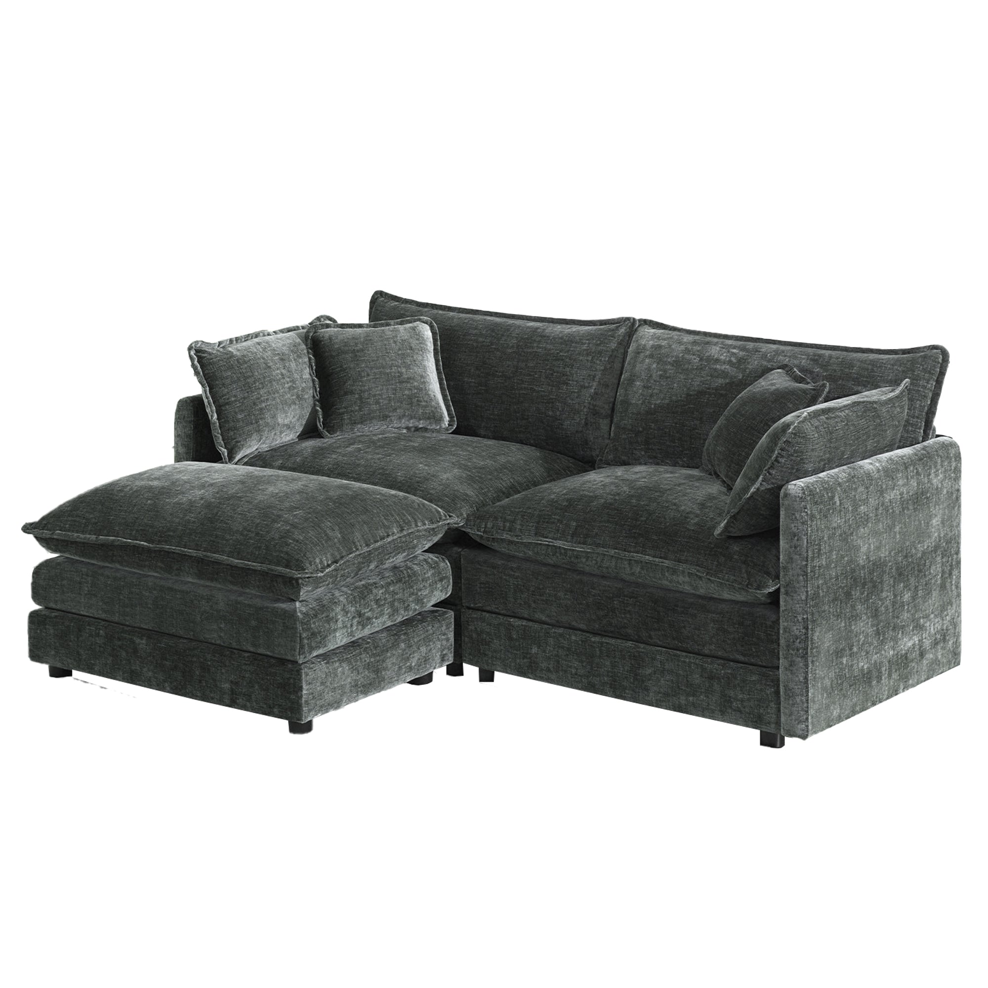Fremont 77" Chenille Upholstered Modular Loveseat Sofa with Ottoman
