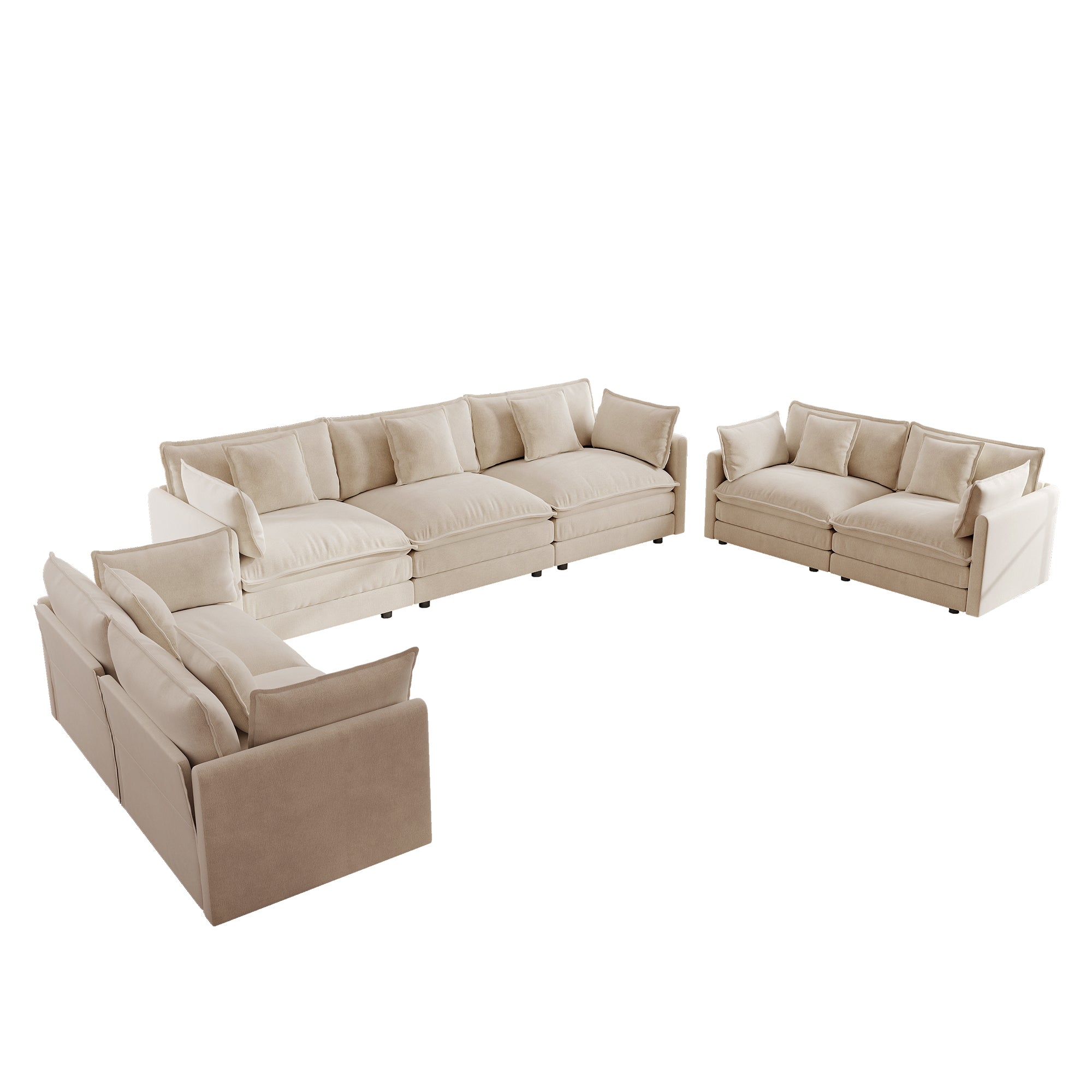 Fremont 3-Piece Modular Chenille Upholstered Sofa Set with 2 Loveseats and 3-Seater Sofa