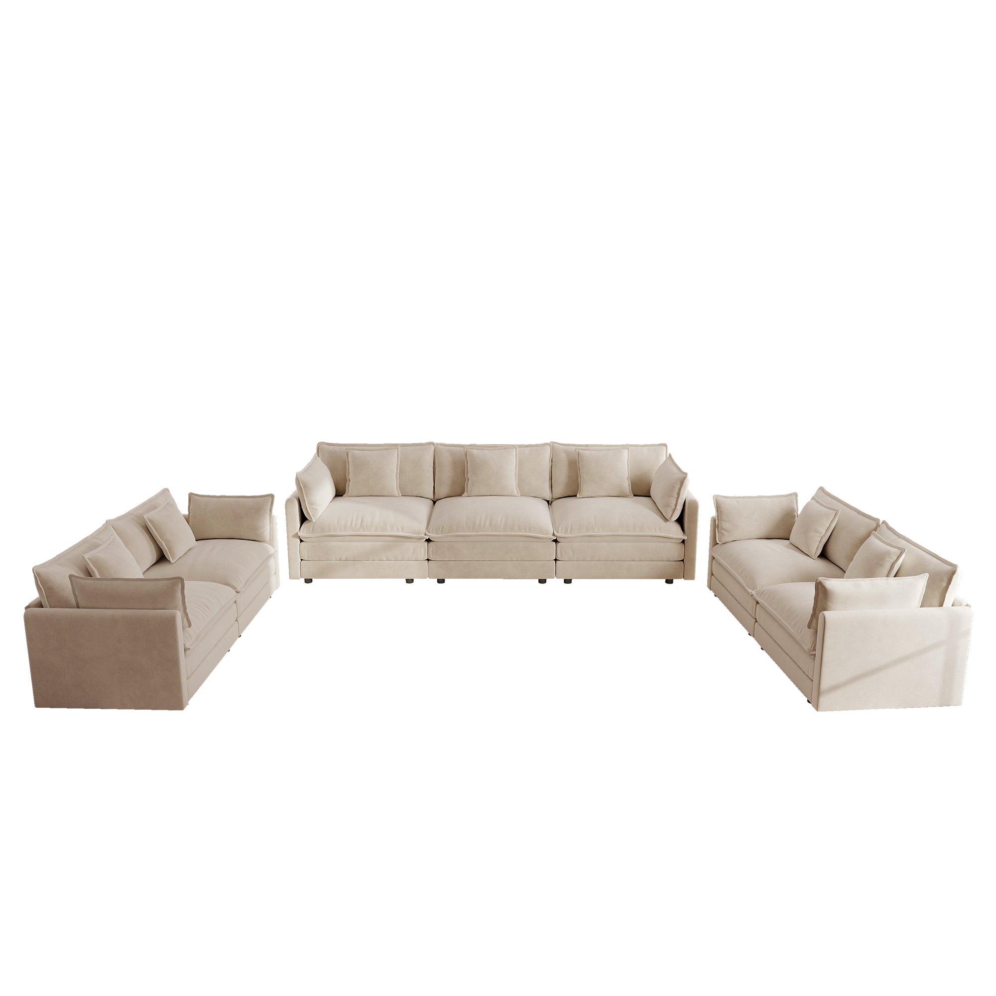 Fremont 3-Piece Modular Chenille Upholstered Sofa Set with 2 Loveseats and 3-Seater Sofa