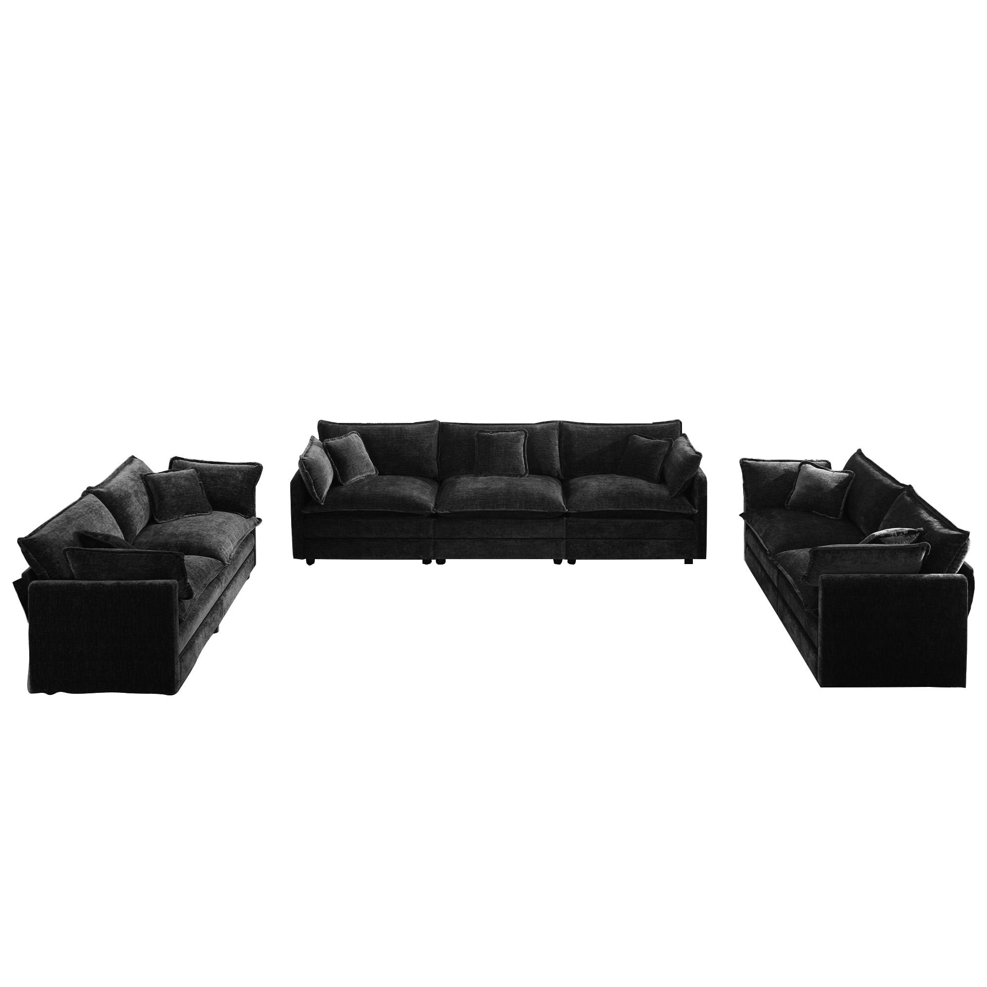 Fremont 3-Piece Modular Chenille Upholstered Sofa Set with 2 Loveseats and 3-Seater Sofa