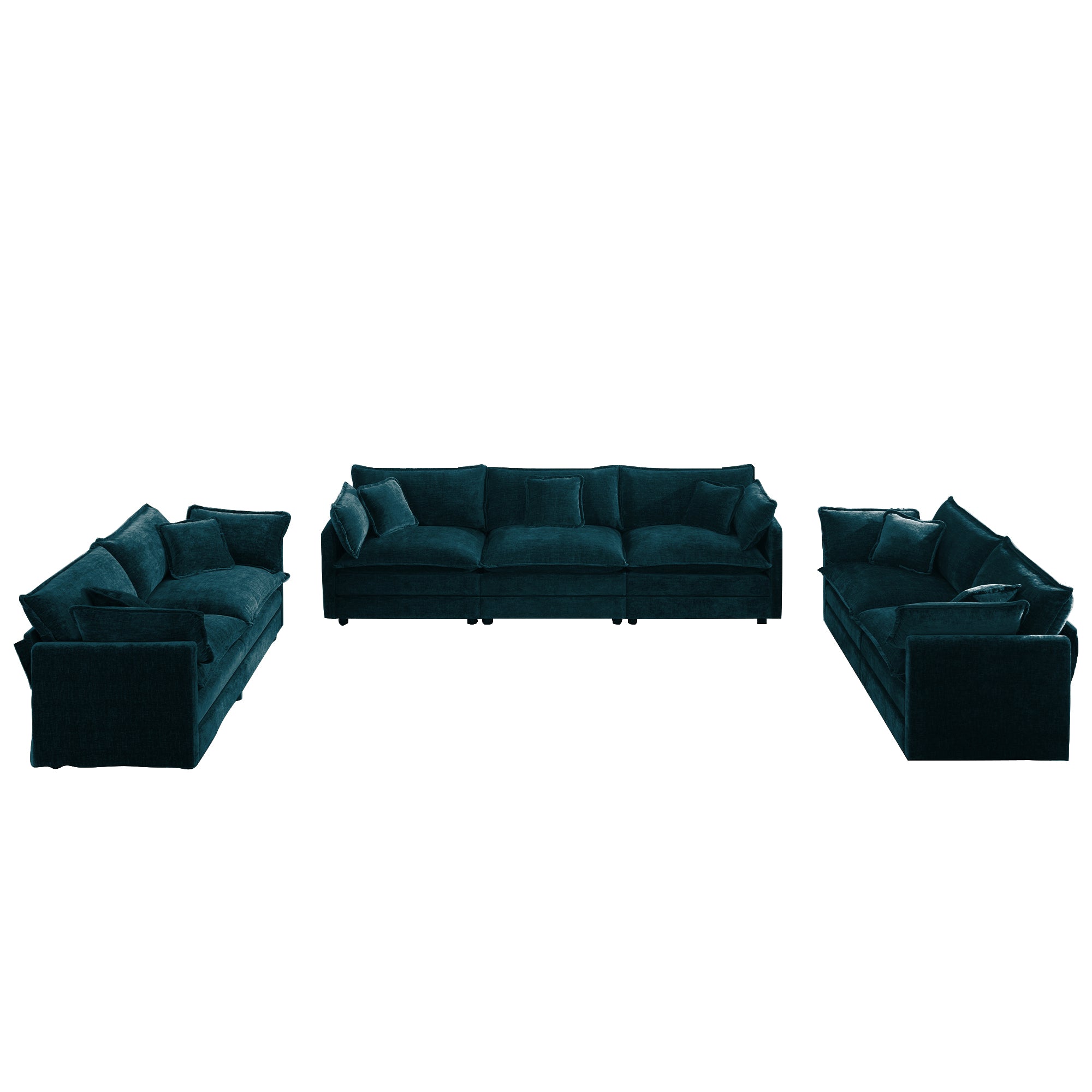 Fremont 3-Piece Modular Chenille Upholstered Sofa Set with 2 Loveseats and 3-Seater Sofa