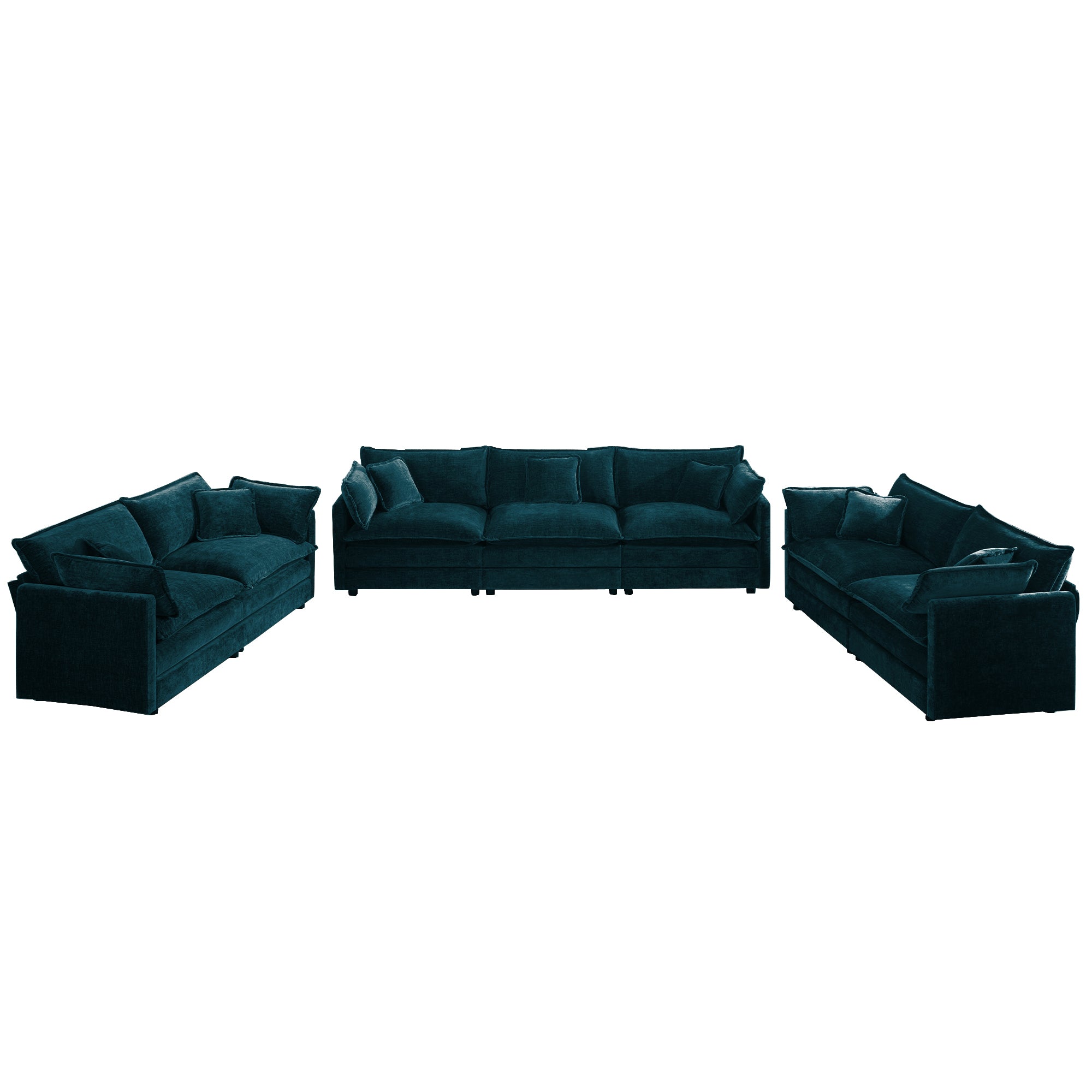 Fremont 3-Piece Modular Chenille Upholstered Sofa Set with 2 Loveseats and 3-Seater Sofa