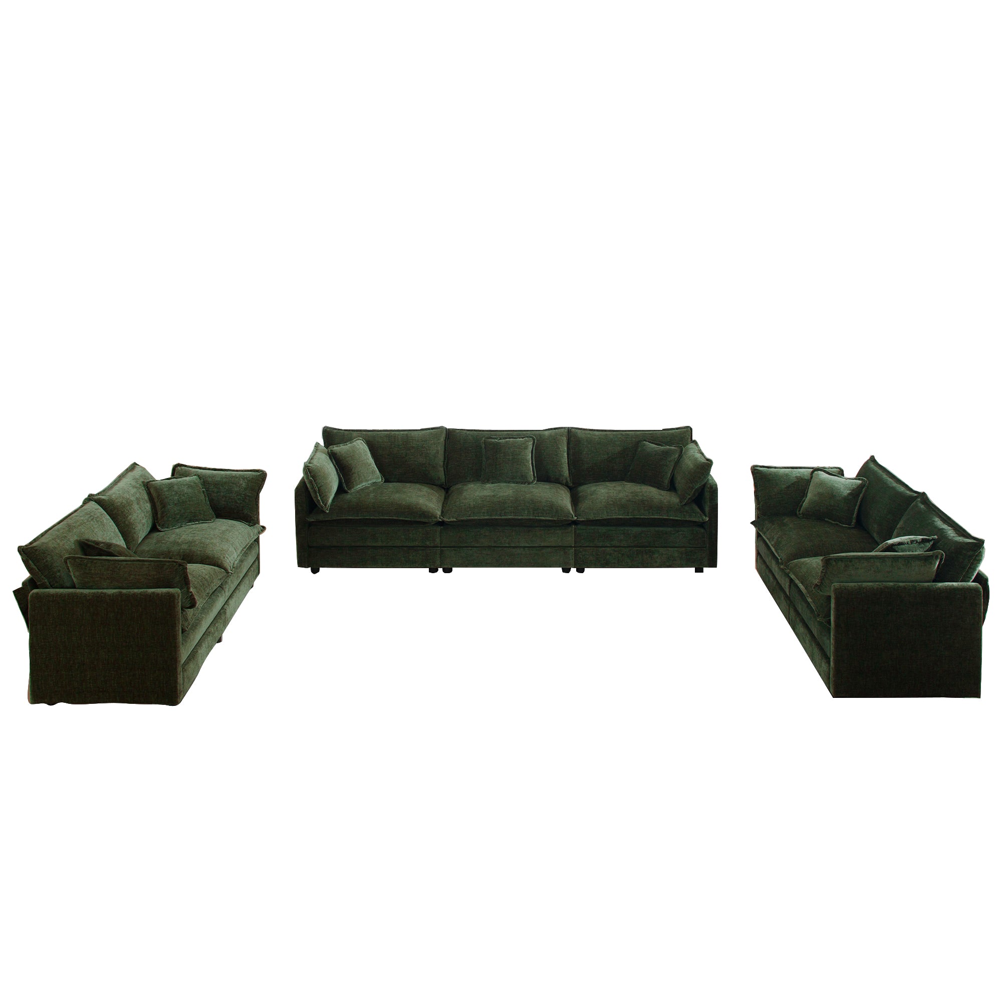Fremont 3-Piece Modular Chenille Upholstered Sofa Set with 2 Loveseats and 3-Seater Sofa