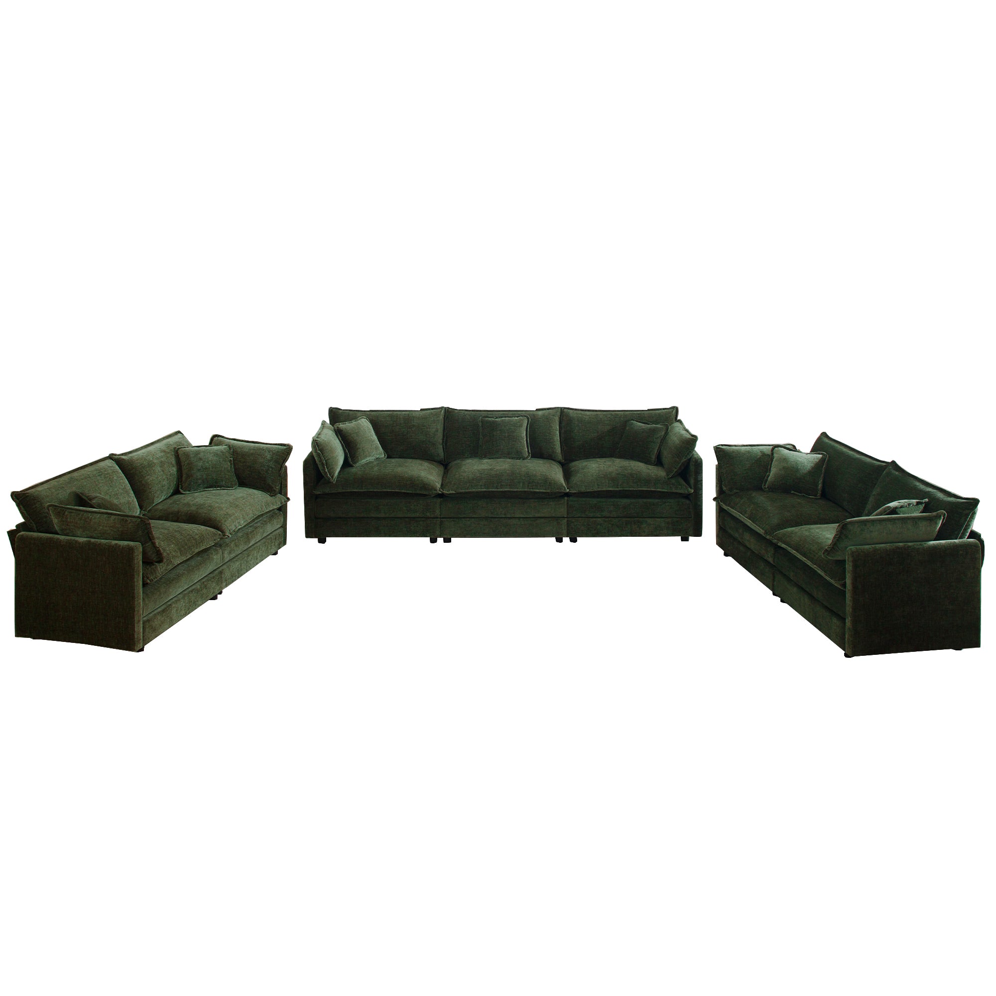 Fremont 3-Piece Modular Chenille Upholstered Sofa Set with 2 Loveseats and 3-Seater Sofa