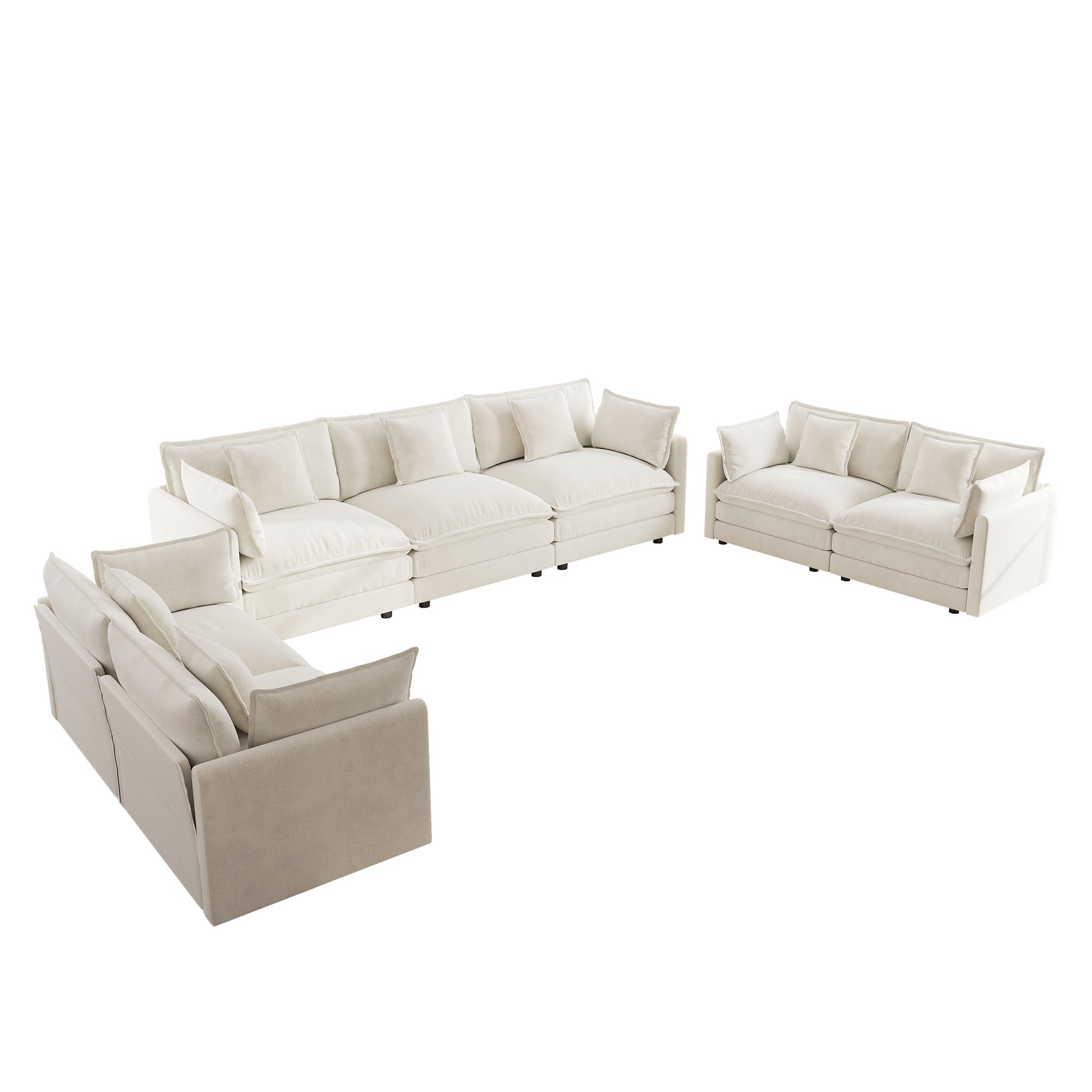 Fremont 3-Piece Modular Chenille Upholstered Sofa Set with 2 Loveseats and 3-Seater Sofa