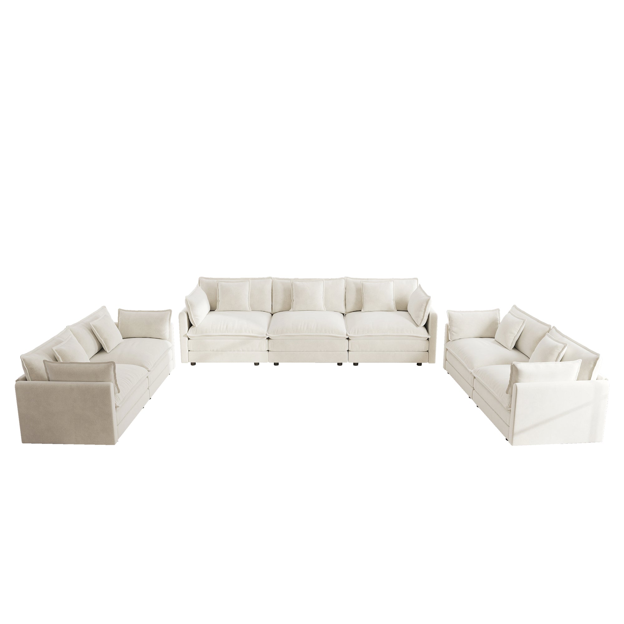 Fremont 3-Piece Modular Chenille Upholstered Sofa Set with 2 Loveseats and 3-Seater Sofa