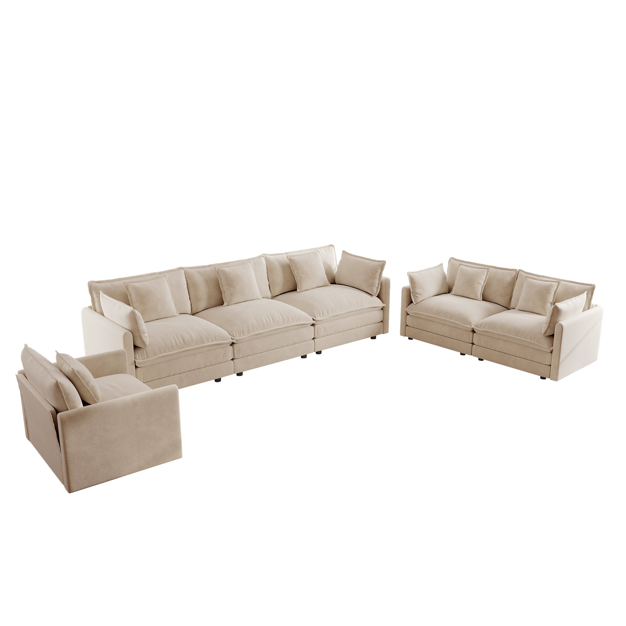Fremont 3-Piece Modular Chenille Upholstered Sofa Set with Armchair, Loveseat and 3-Seater Sofa