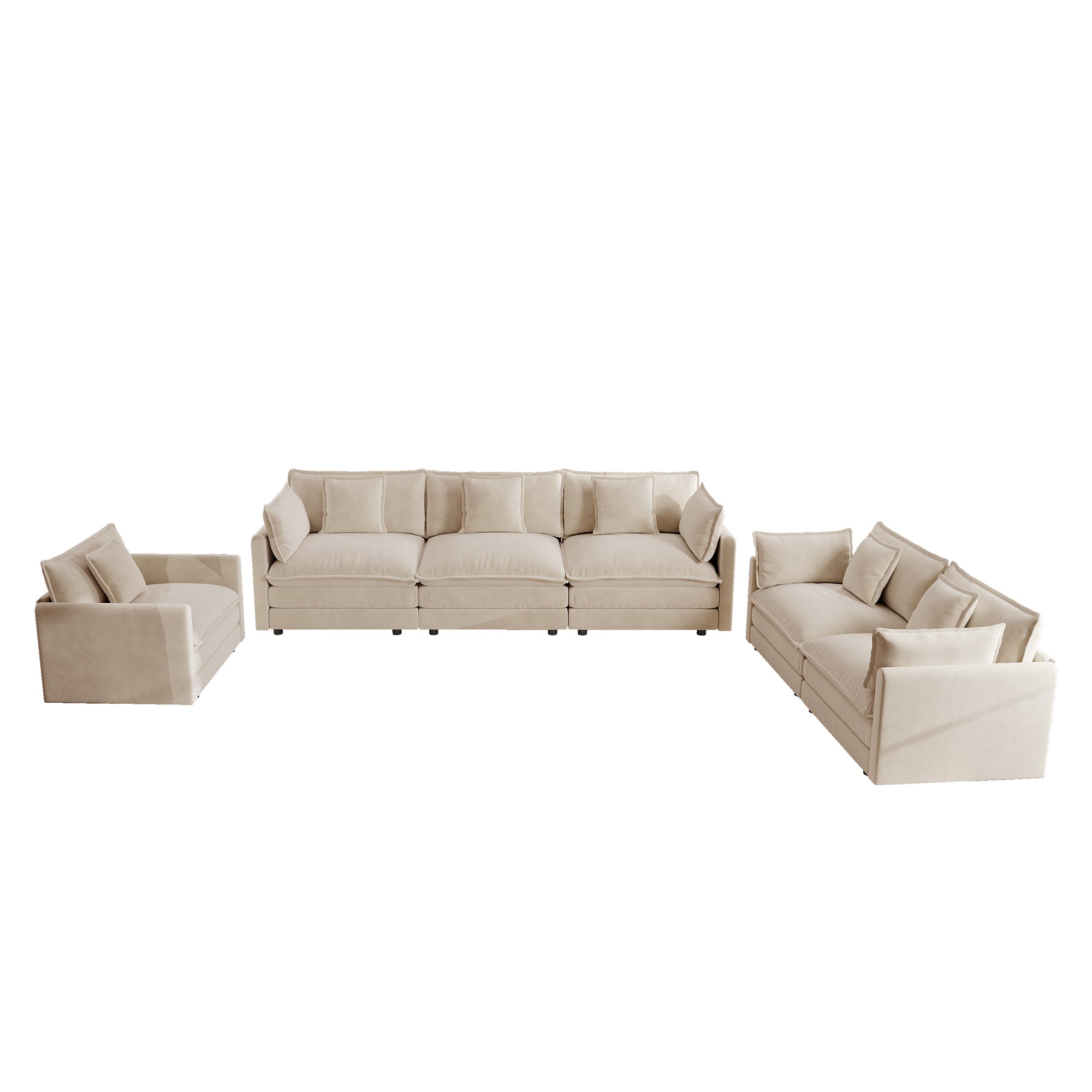 Fremont 3-Piece Modular Chenille Upholstered Sofa Set with Armchair, Loveseat and 3-Seater Sofa