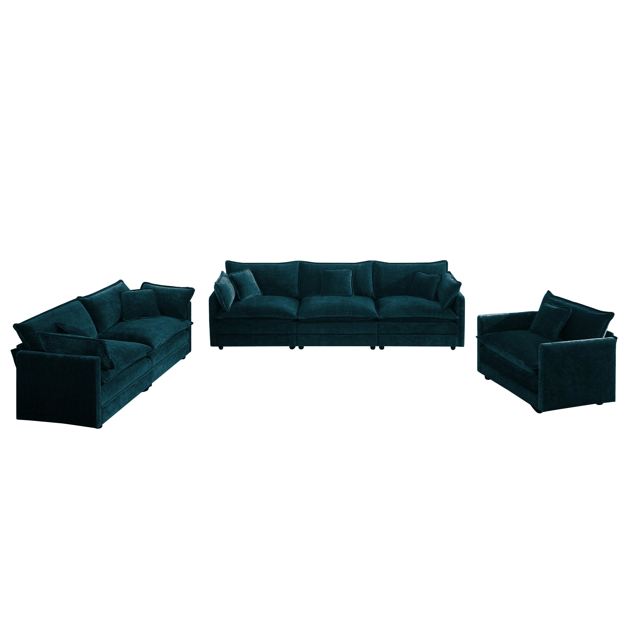 Fremont 3-Piece Modular Chenille Upholstered Sofa Set with Armchair, Loveseat and 3-Seater Sofa