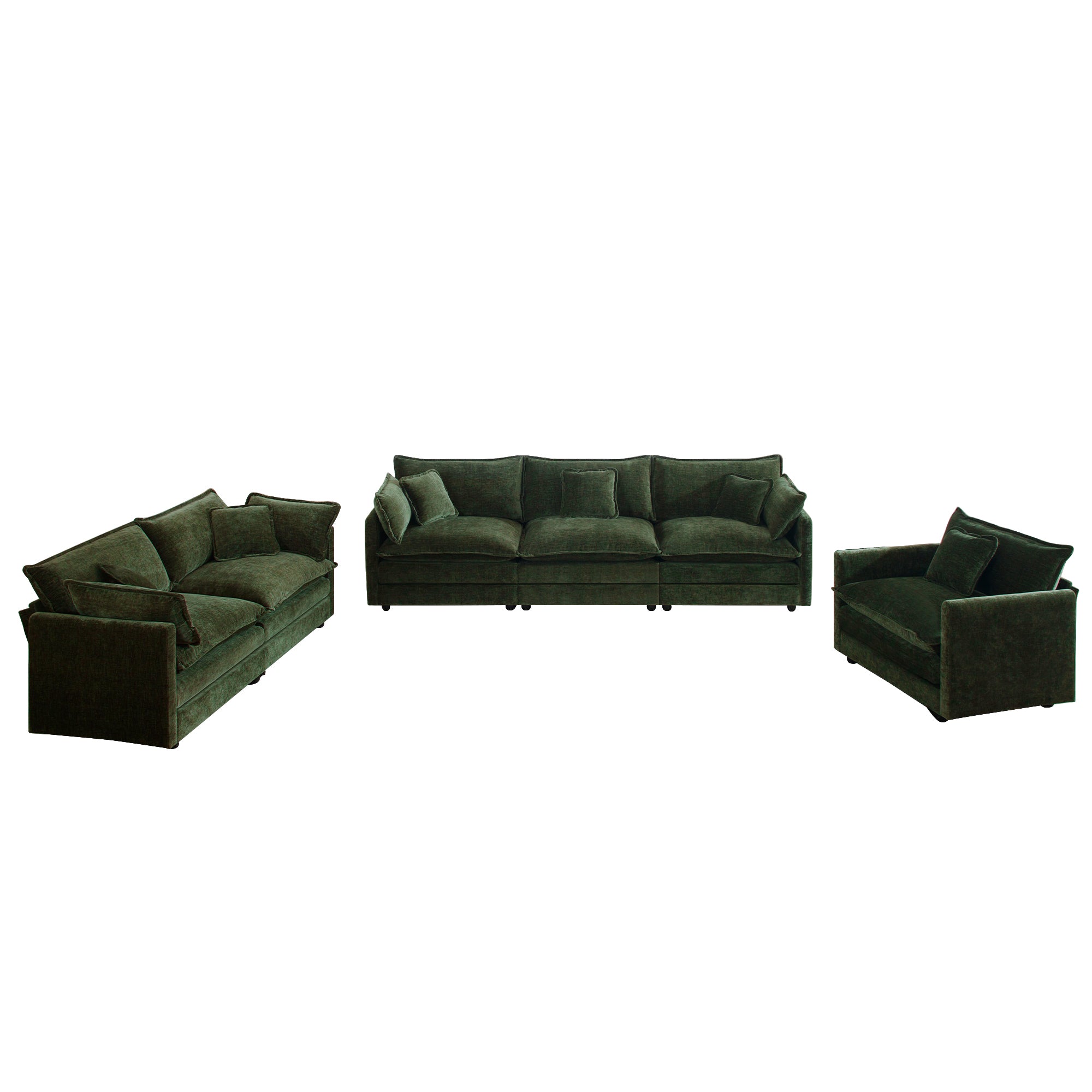 Fremont 3-Piece Modular Chenille Upholstered Sofa Set with Armchair, Loveseat and 3-Seater Sofa