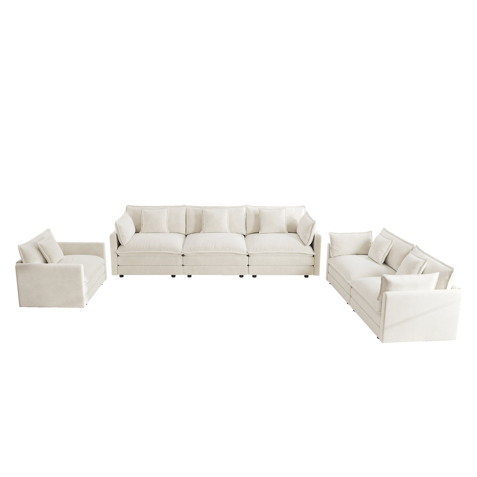 Fremont 3-Piece Modular Chenille Upholstered Sofa Set with Armchair, Loveseat and 3-Seater Sofa