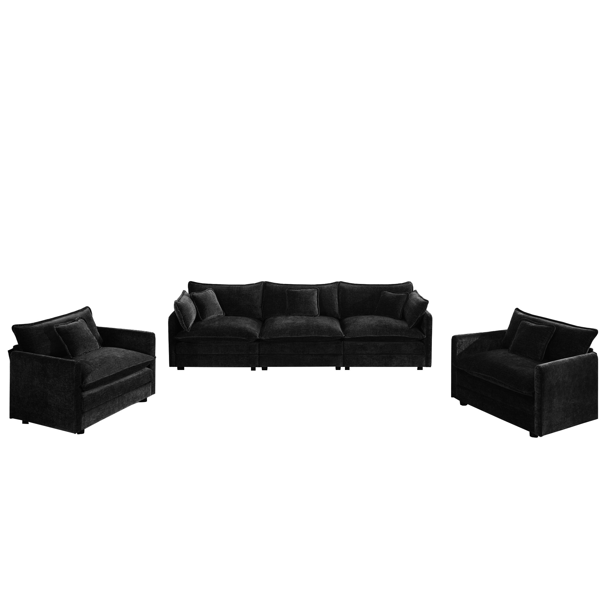 Fremont 3 Piece Chenille Upholstered Modular Sofa Set with Armchairs and 3-Seater Sofa
