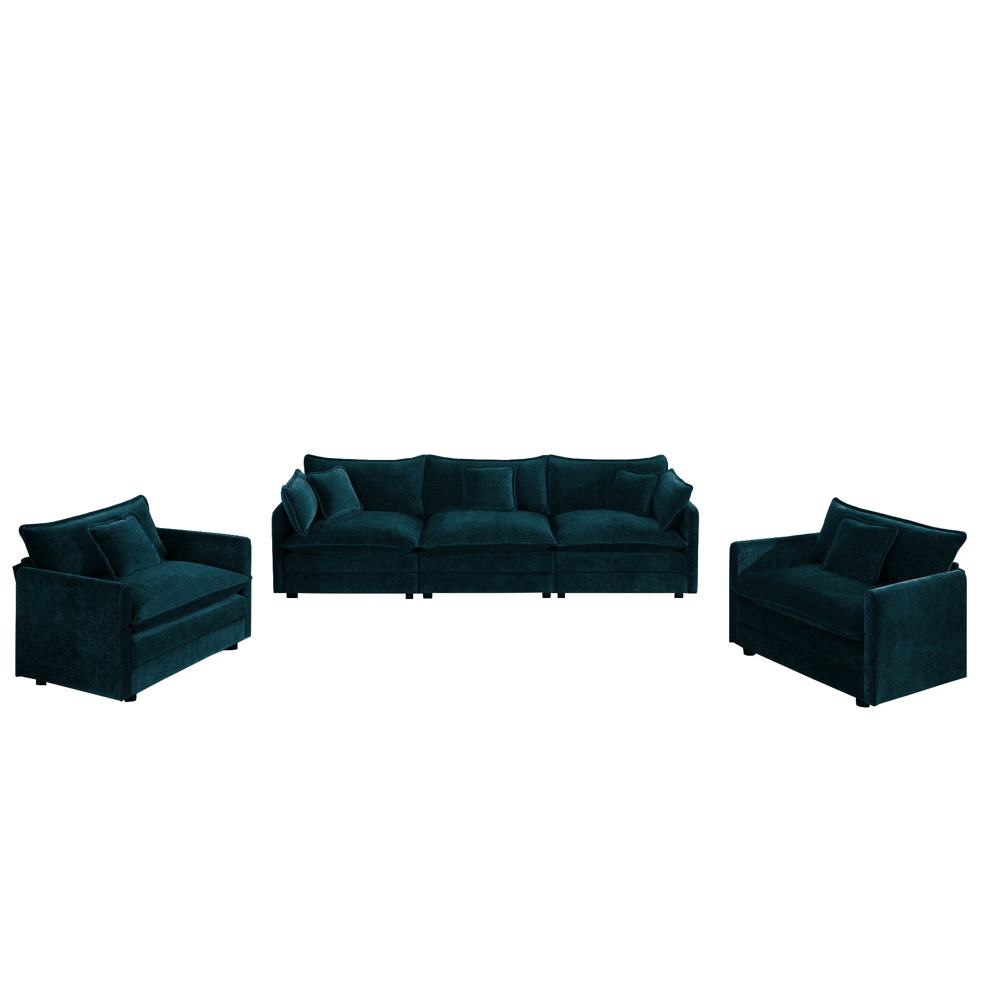 Fremont 3 Piece Chenille Upholstered Modular Sofa Set with Armchairs and 3-Seater Sofa