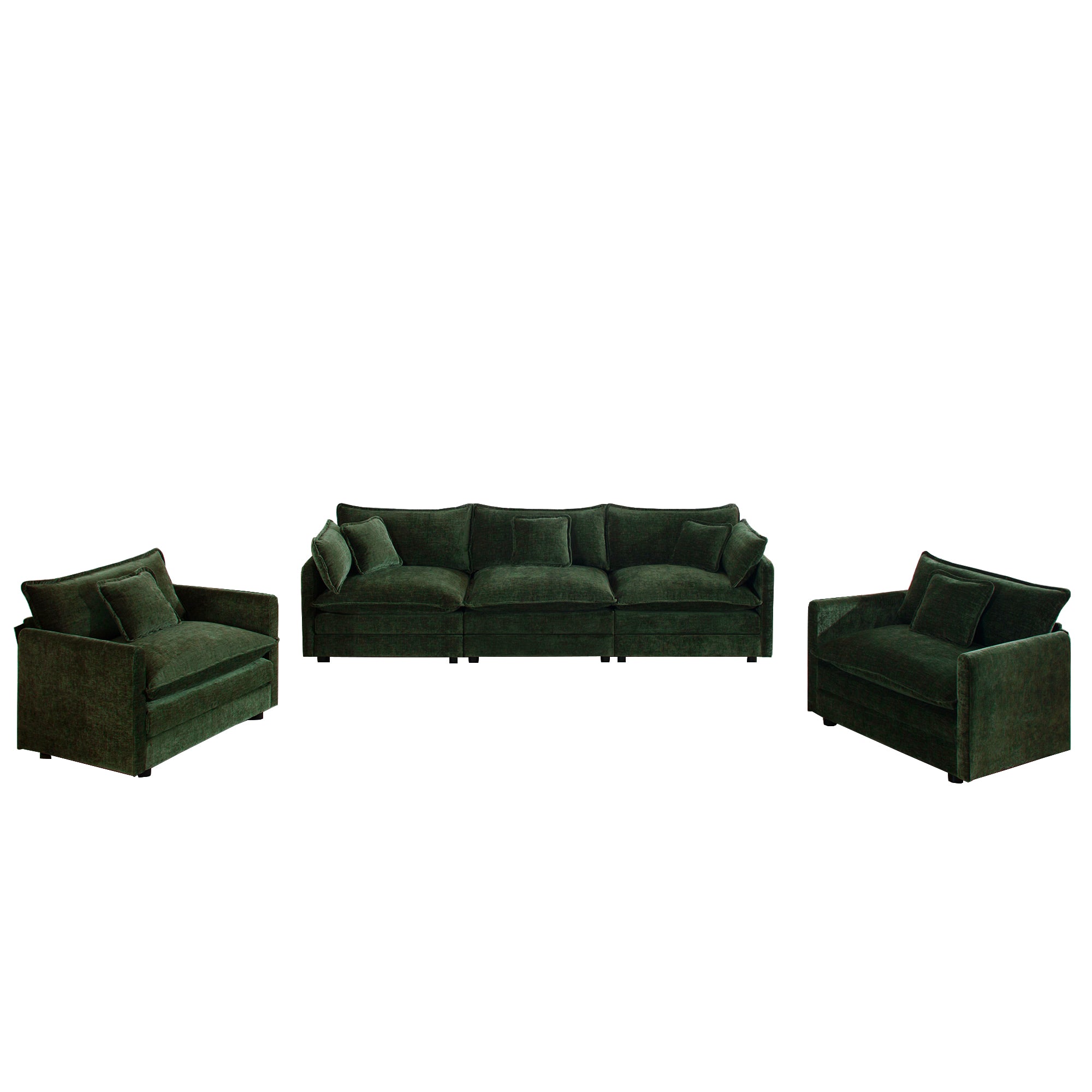 Fremont 3 Piece Chenille Upholstered Modular Sofa Set with Armchairs and 3-Seater Sofa