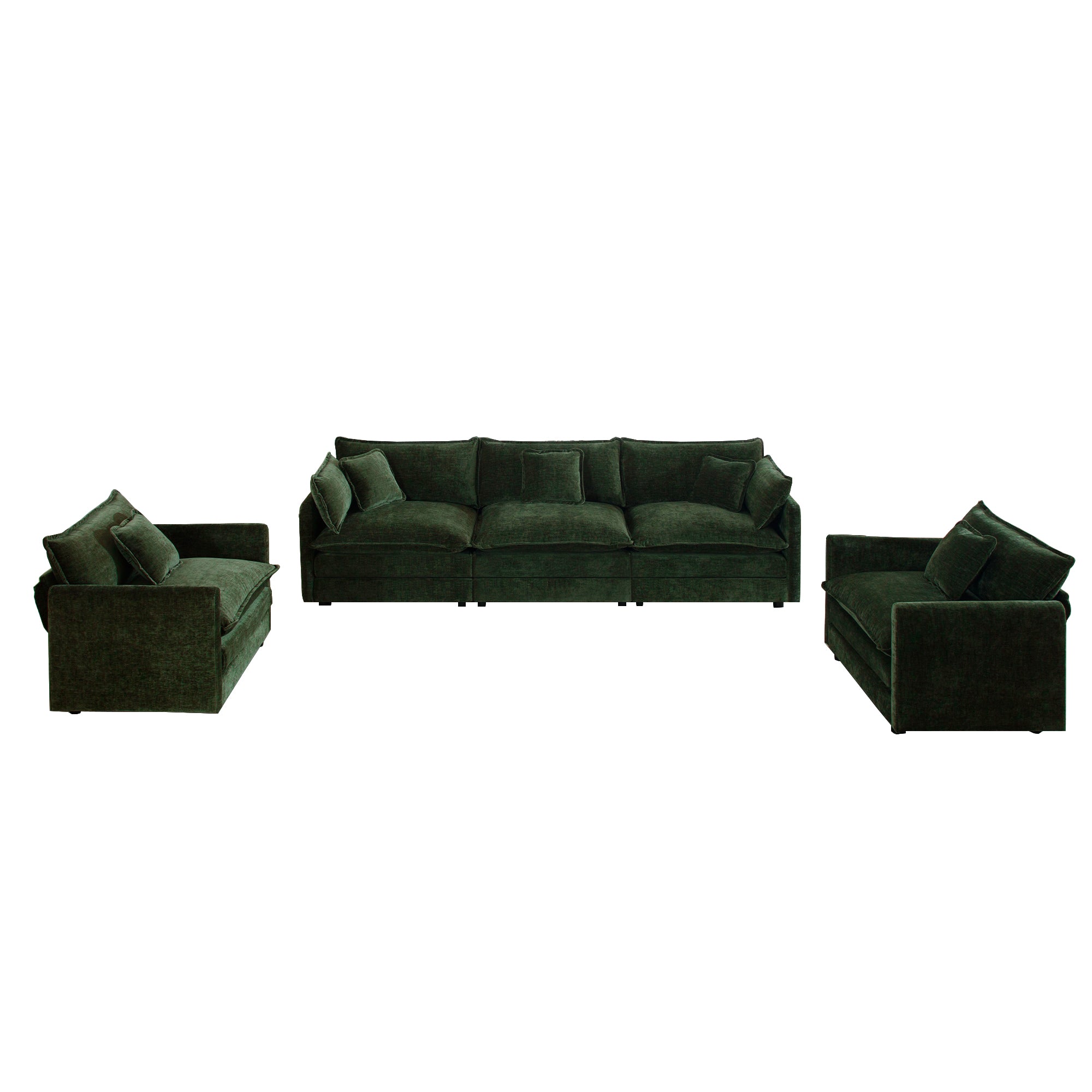 Fremont 3 Piece Chenille Upholstered Modular Sofa Set with Armchairs and 3-Seater Sofa