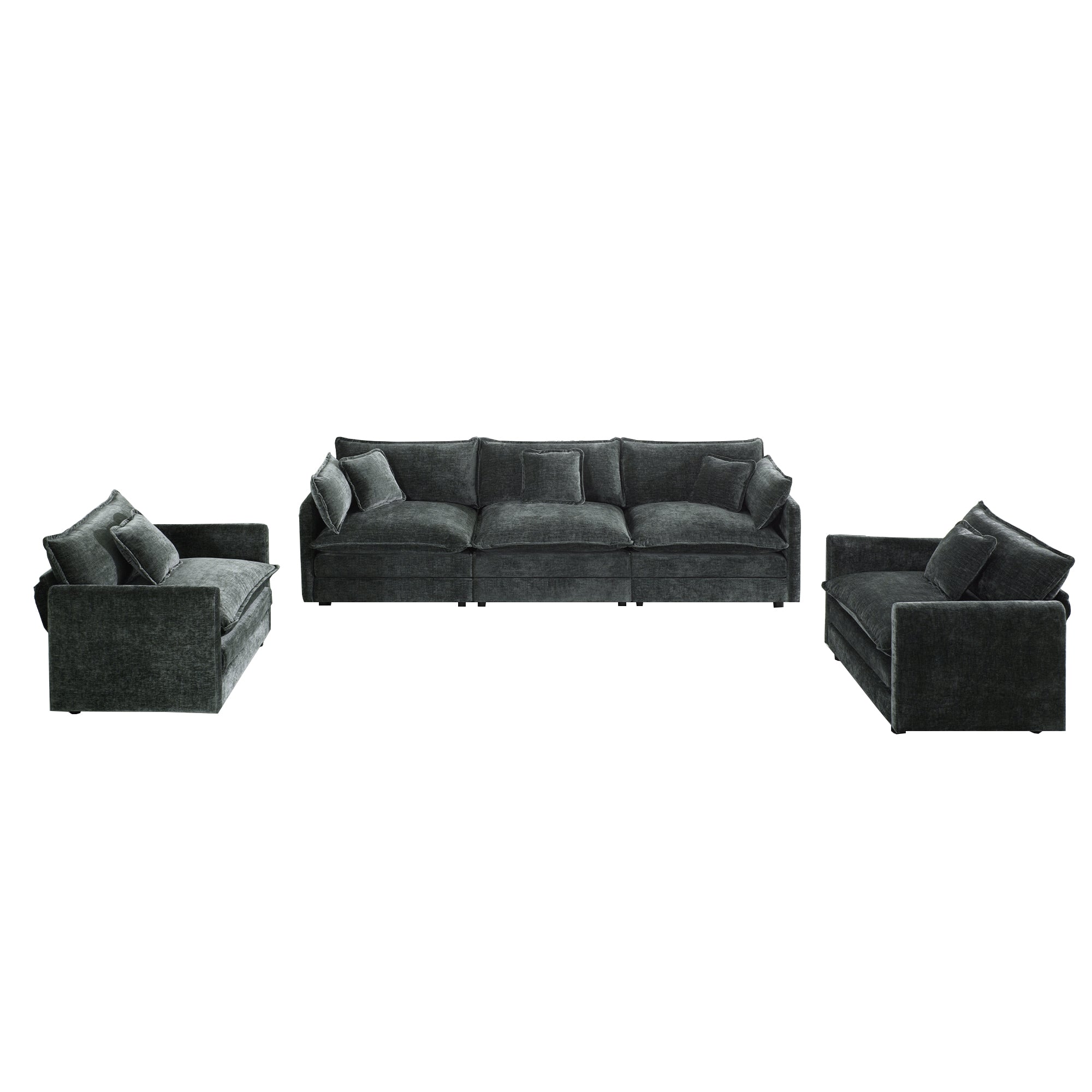Fremont 3 Piece Chenille Upholstered Modular Sofa Set with Armchairs and 3-Seater Sofa