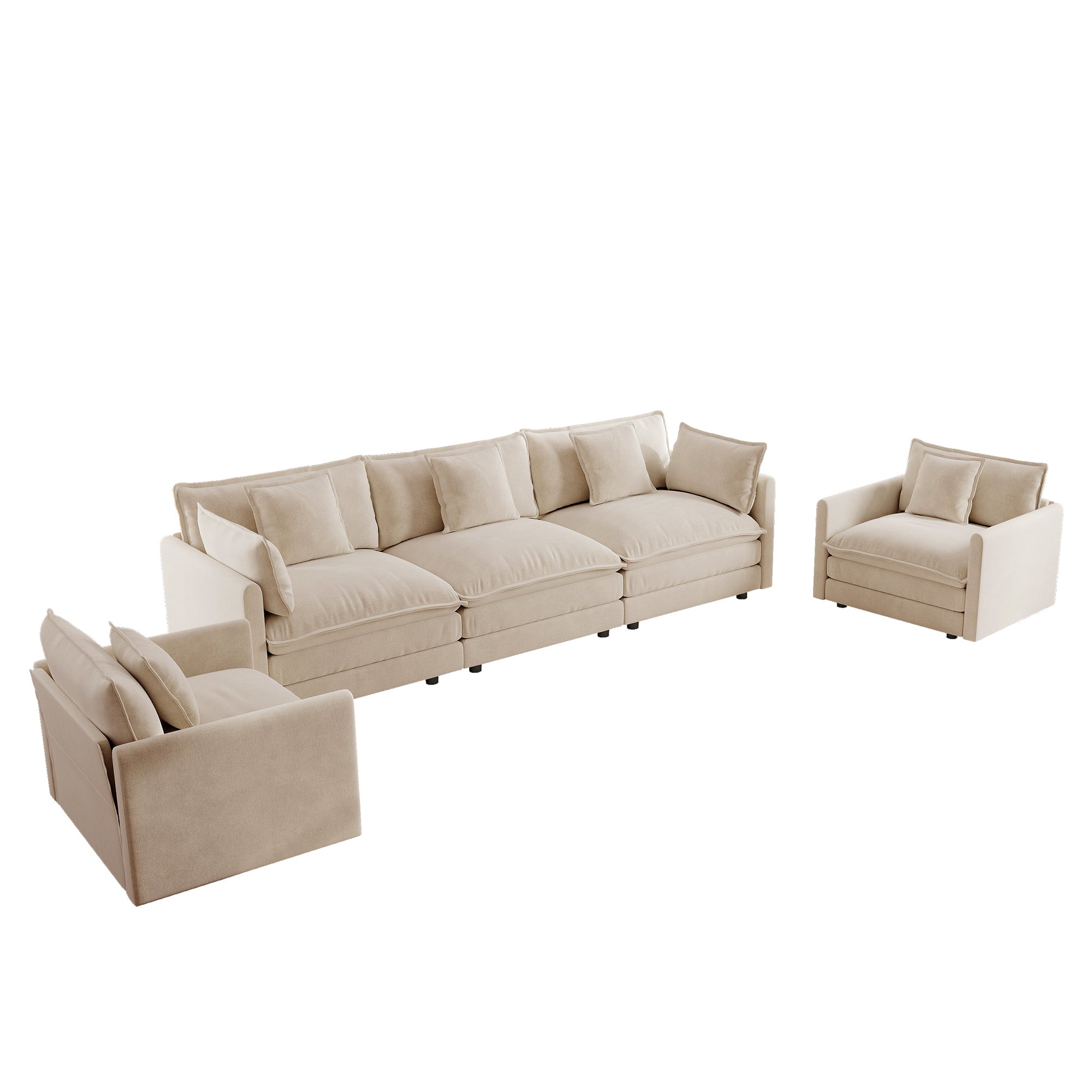 Fremont 3 Piece Chenille Upholstered Modular Sofa Set with Armchairs and 3-Seater Sofa