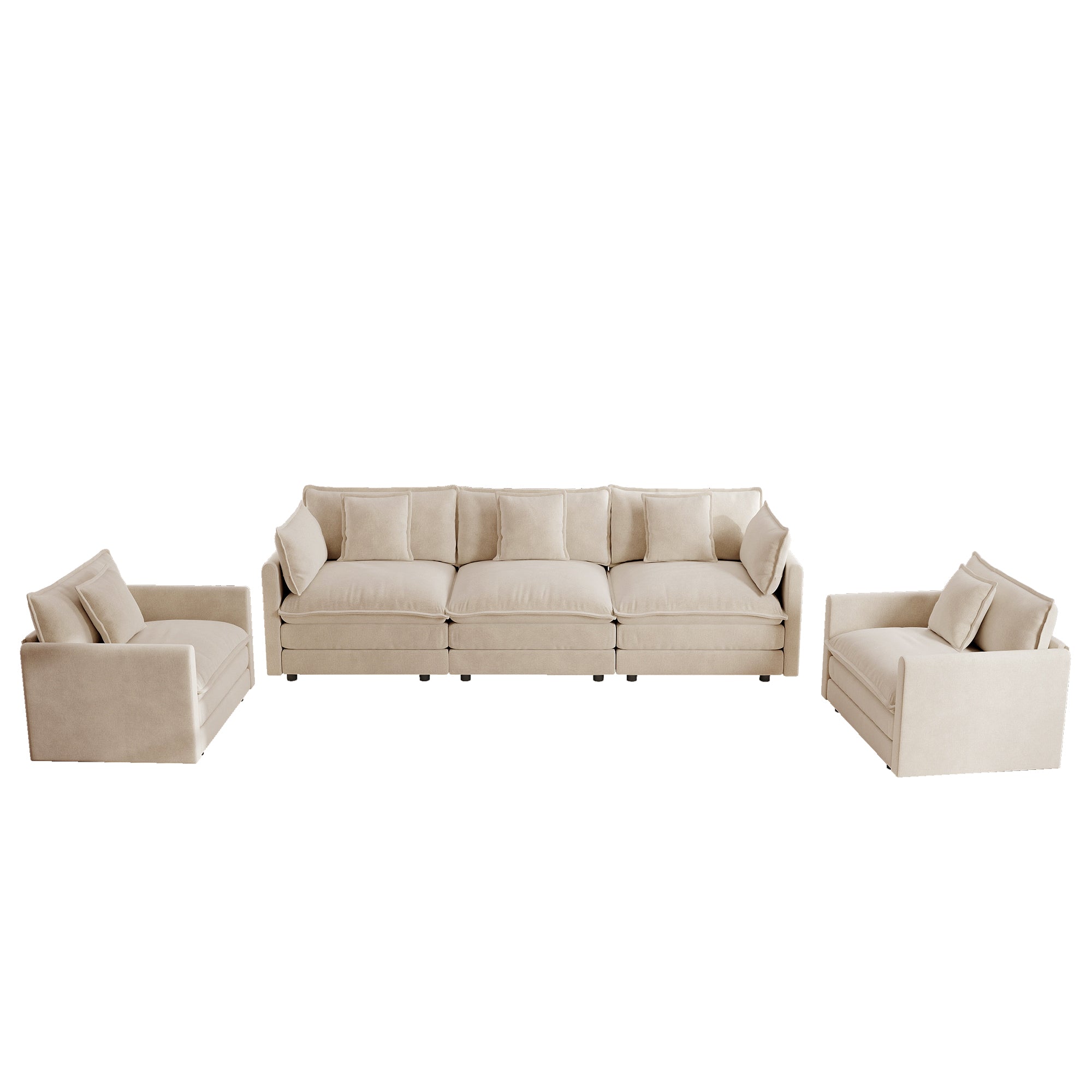 Fremont 3 Piece Chenille Upholstered Modular Sofa Set with Armchairs and 3-Seater Sofa