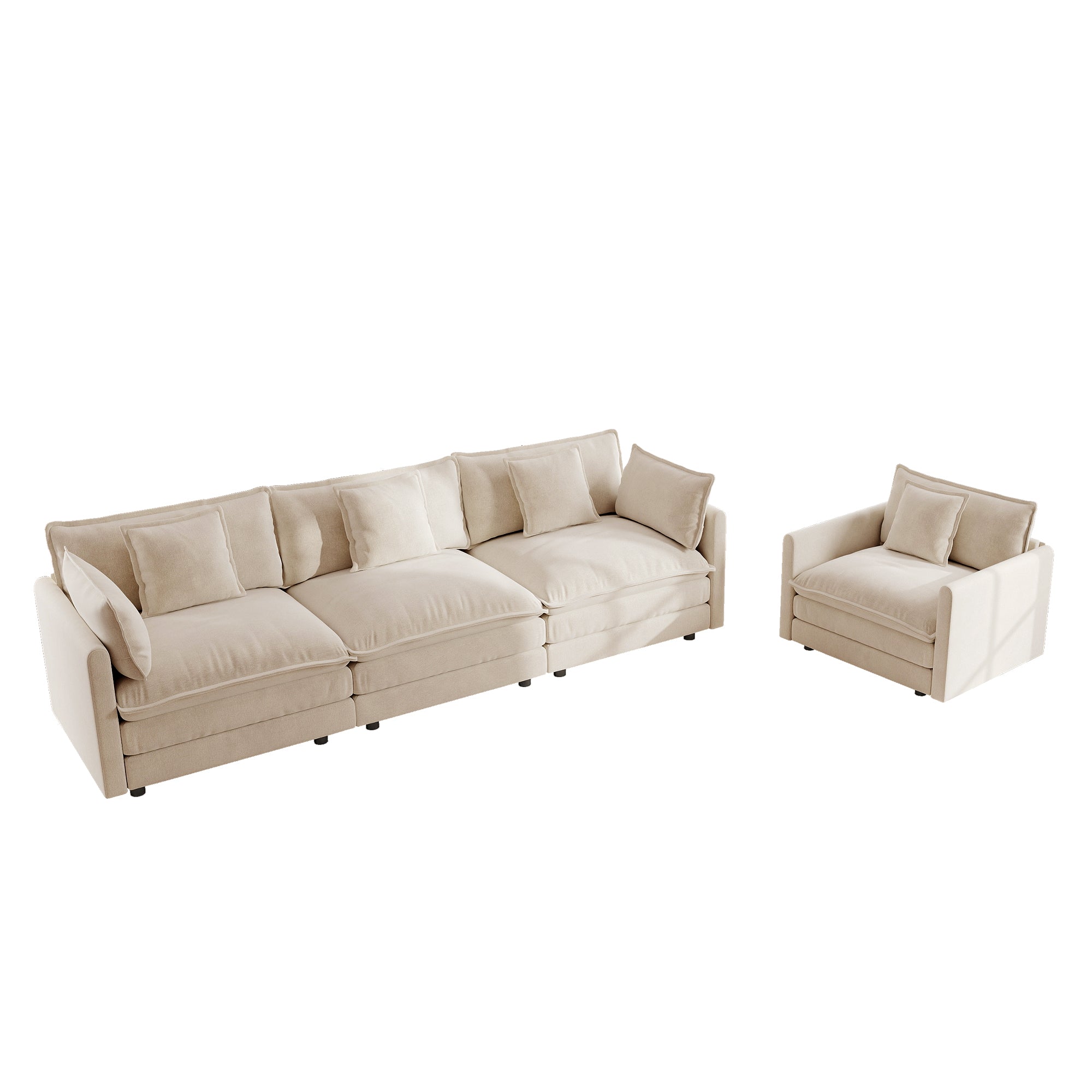 Fremont 3-Piece Modular Chenille Upholstered Sofa Set with Armchair and 3-Seater Sofa