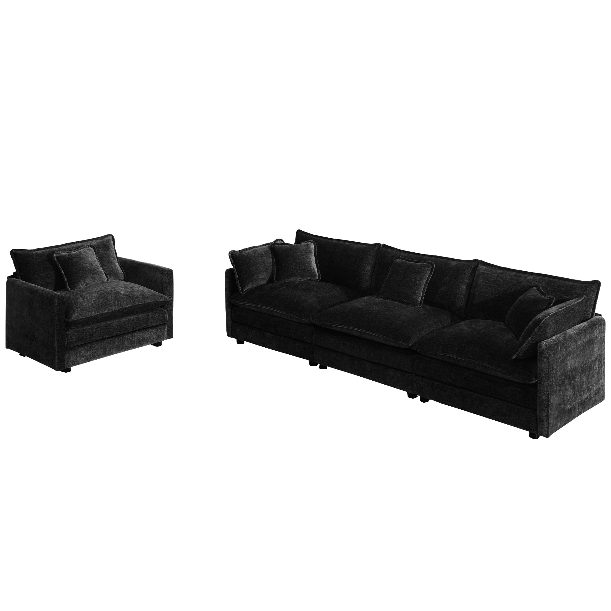 Fremont 3-Piece Modular Chenille Upholstered Sofa Set with Armchair and 3-Seater Sofa