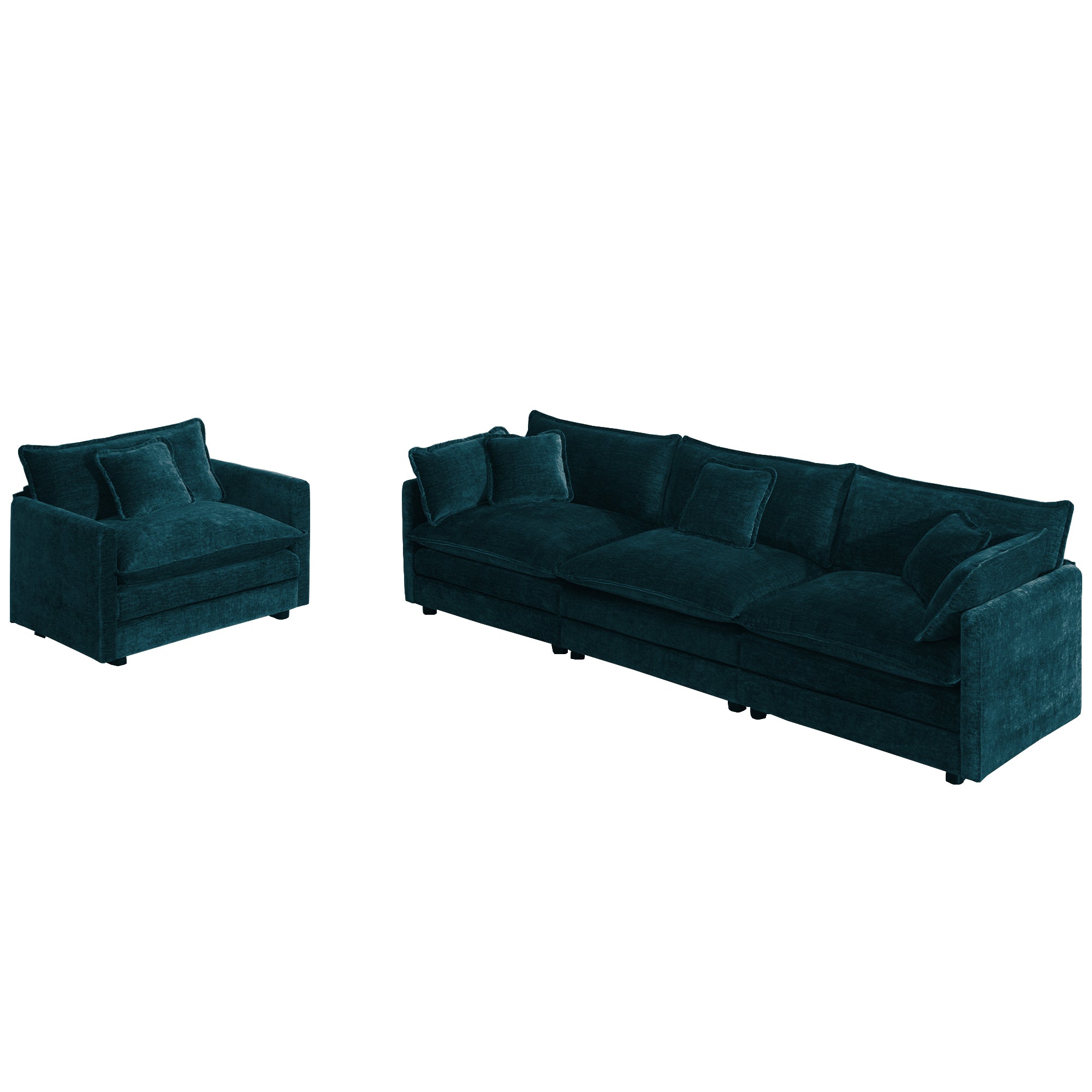 Fremont 3-Piece Modular Chenille Upholstered Sofa Set with Armchair and 3-Seater Sofa