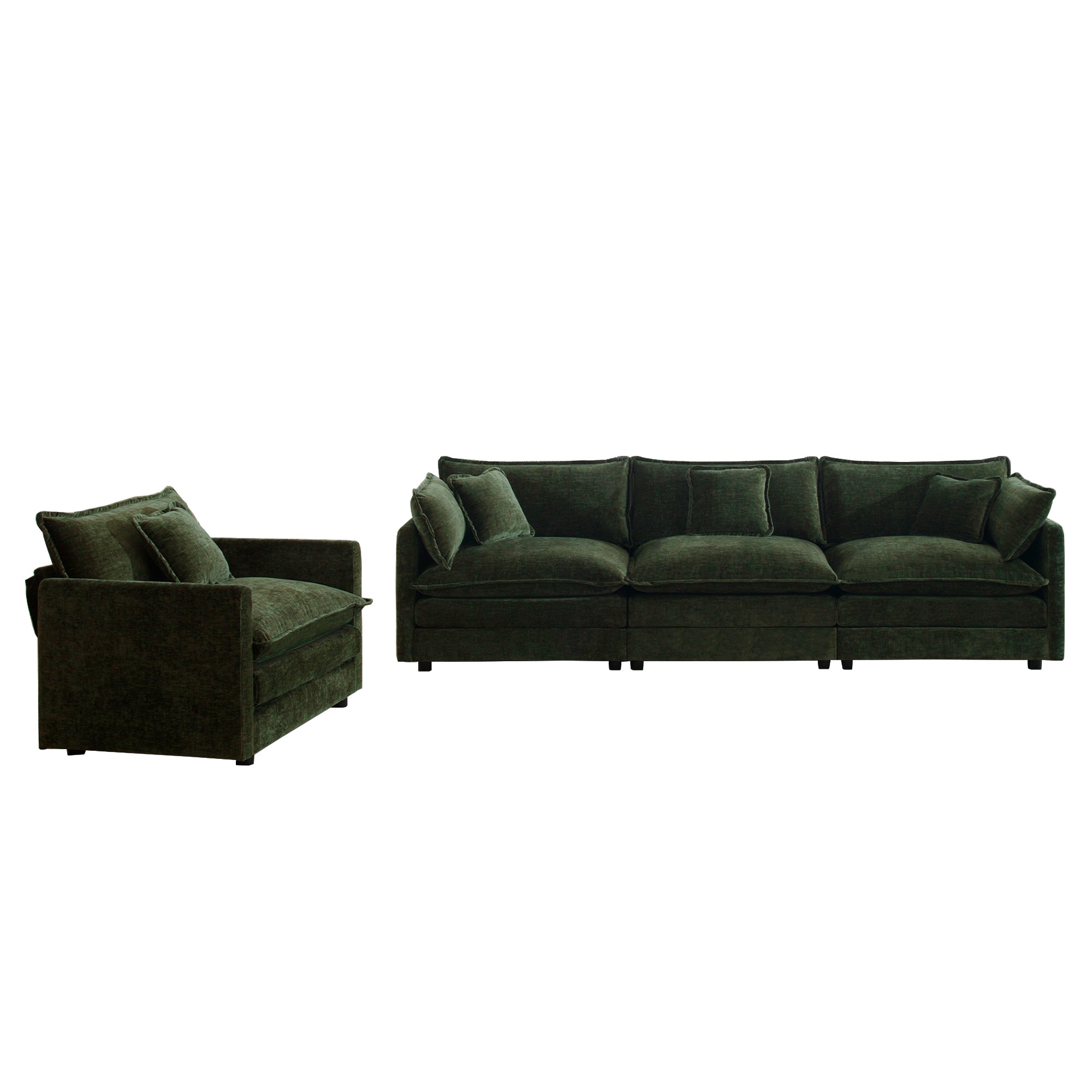 Fremont 3-Piece Modular Chenille Upholstered Sofa Set with Armchair and 3-Seater Sofa