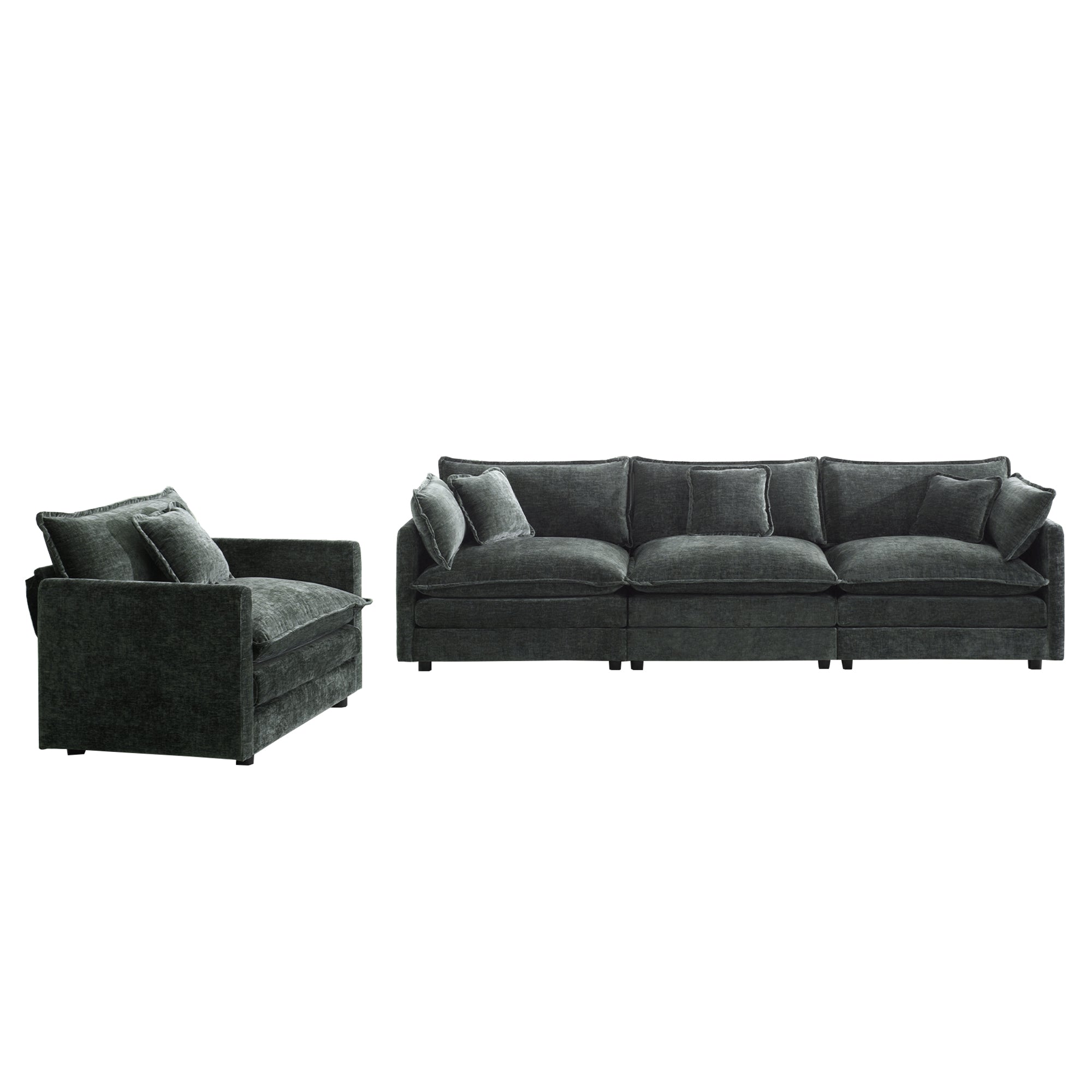 Fremont 3-Piece Modular Chenille Upholstered Sofa Set with Armchair and 3-Seater Sofa
