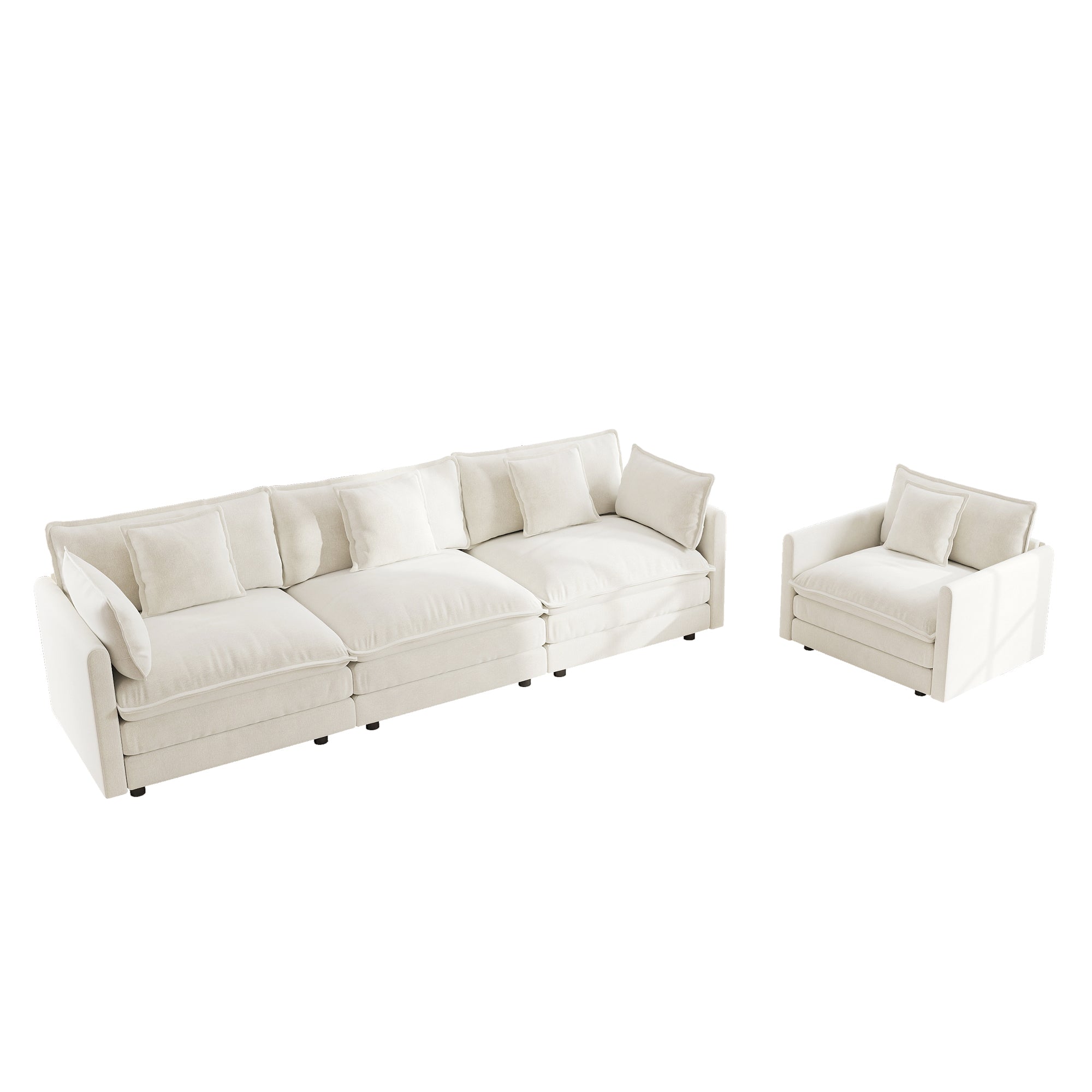 Fremont 3-Piece Modular Chenille Upholstered Sofa Set with Armchair and 3-Seater Sofa