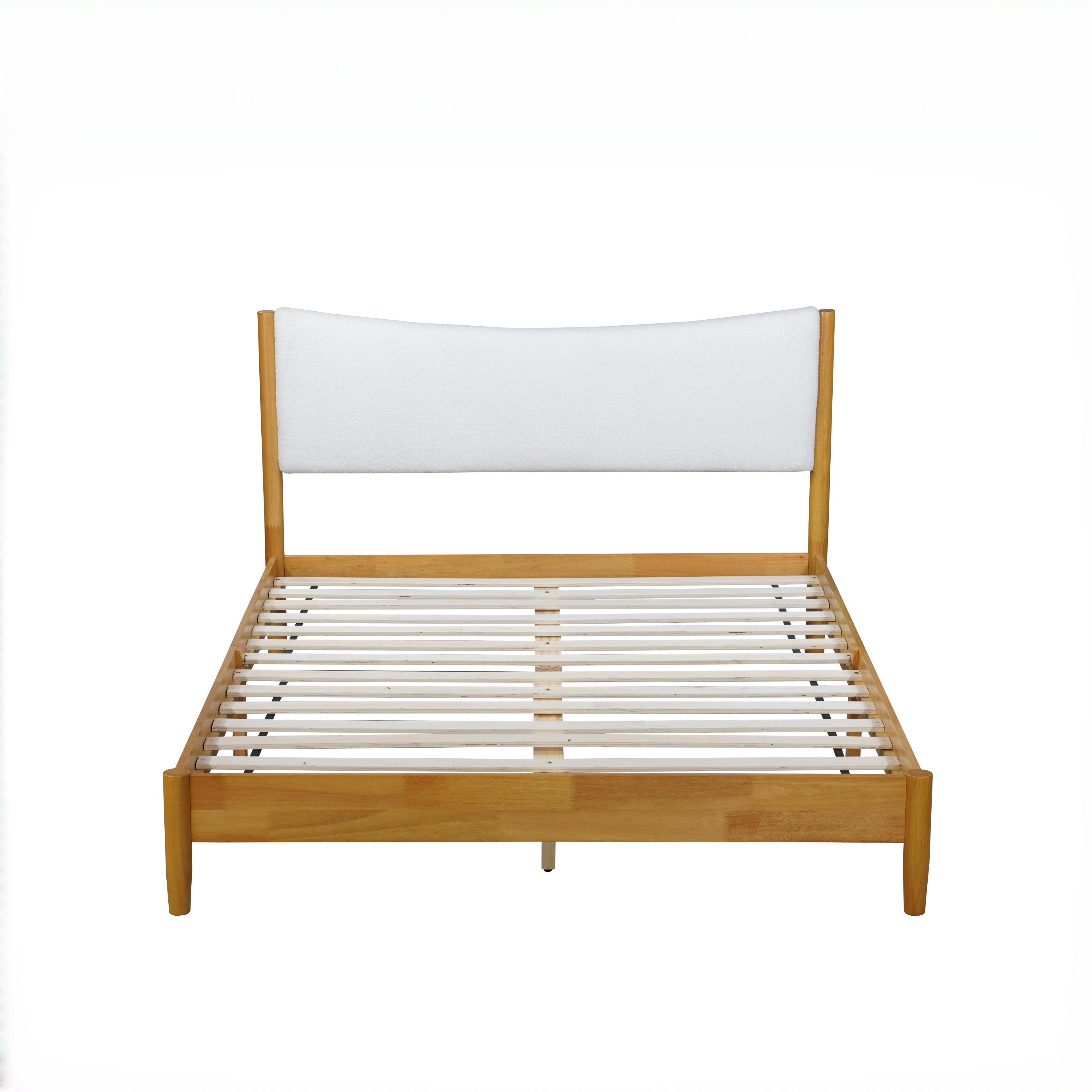 Freya Queen Solid Rubberwood Bed with Teddy Fleece Curved Headboard