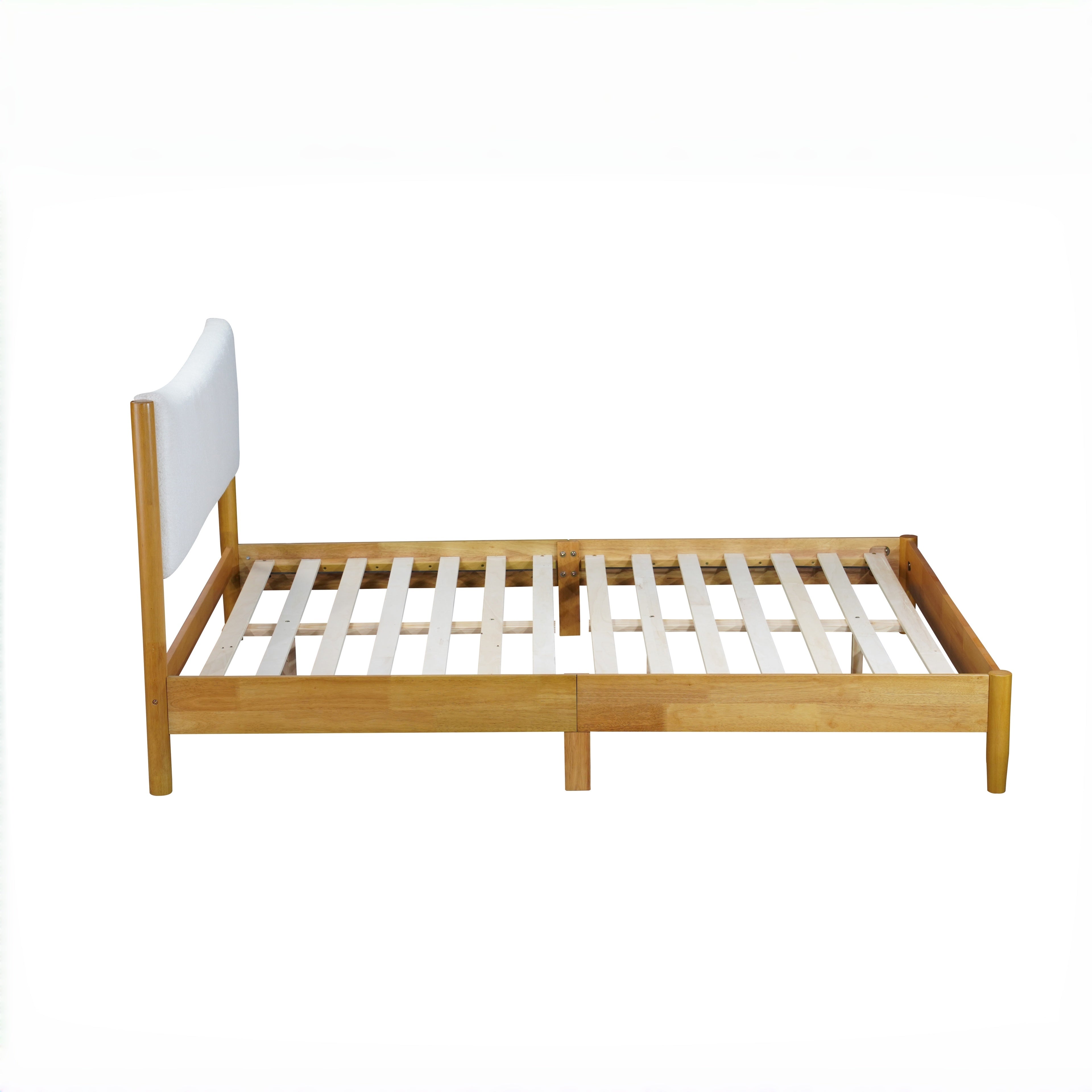 Freya Queen Solid Rubberwood Bed with Teddy Fleece Curved Headboard