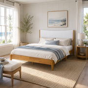 Freya Queen Solid Rubberwood Bed with Teddy Fleece Curved Headboard