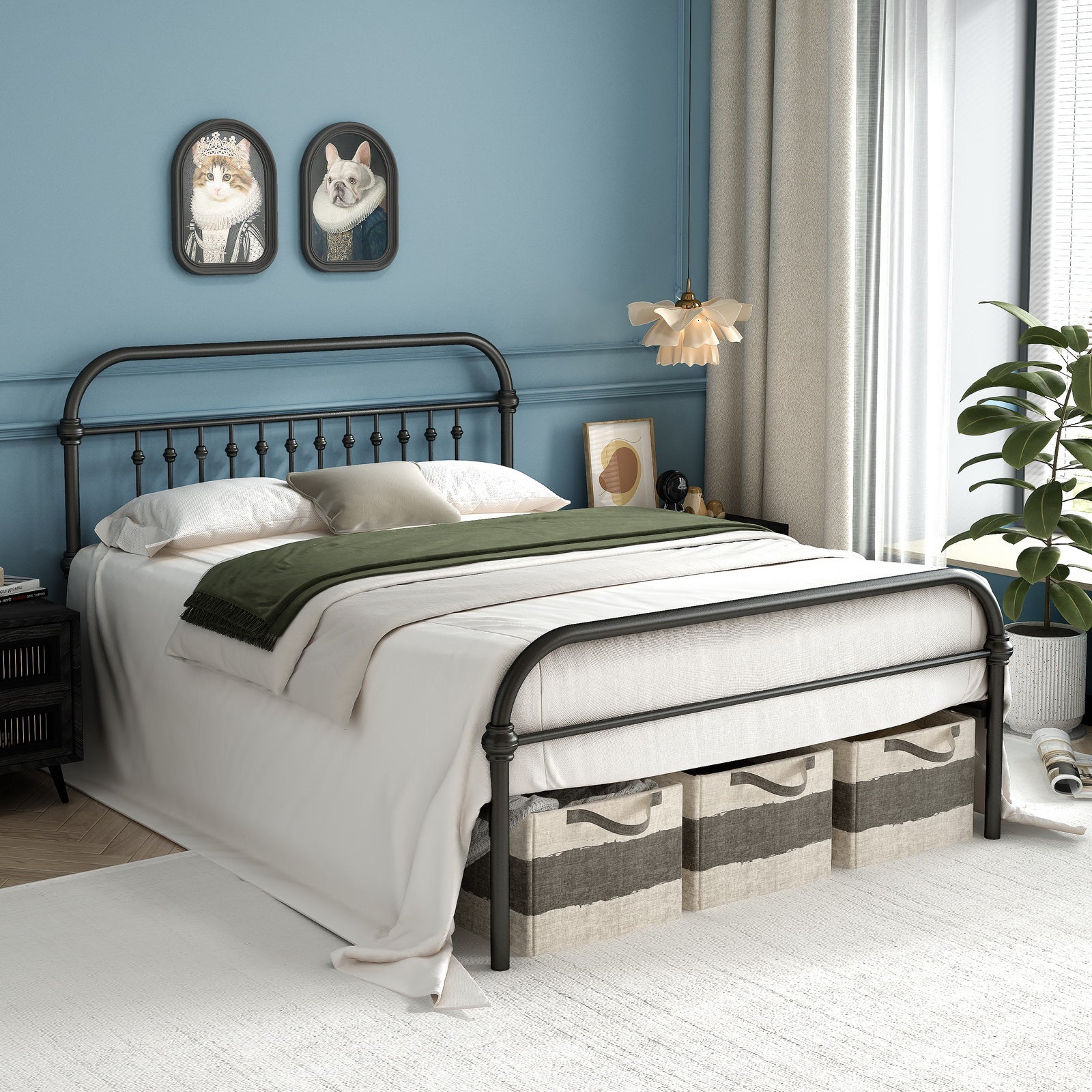 Homy Casa GOBERT Full Size Metal Bed Frame, Matte Black, Sturdy Steel Tube Construction Open Box