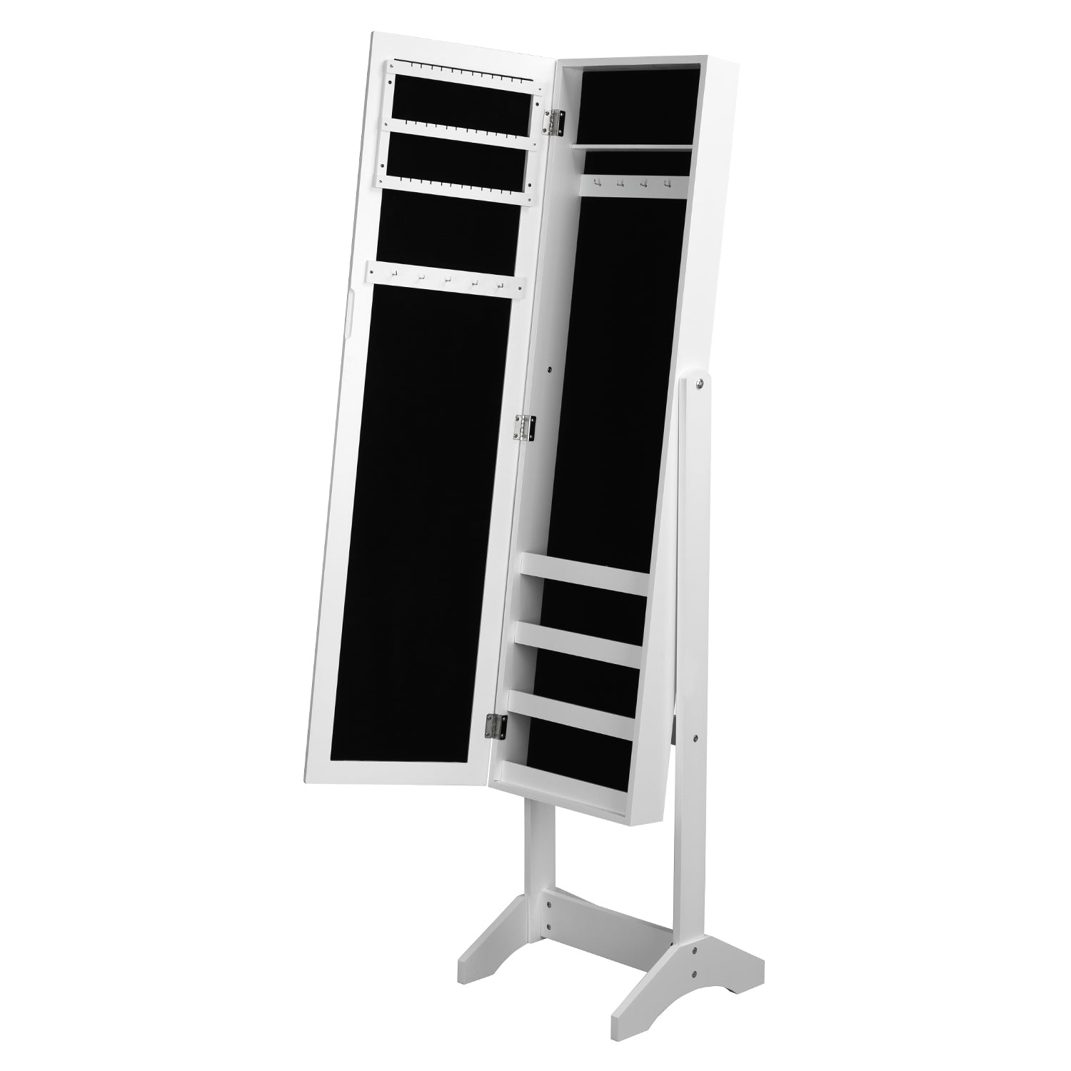 Homy Casa Godric Standing Jewelry Armoire with Full Length Mirror Lockable Jewelry Storage Cabinet White