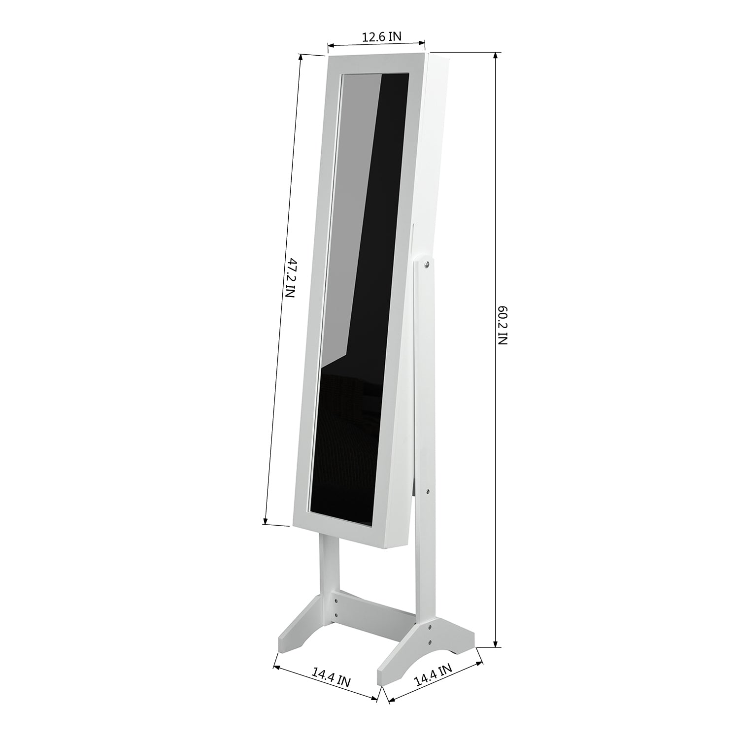 Homy Casa Godric Standing Jewelry Armoire with Full Length Mirror Lockable Jewelry Storage Cabinet White