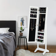 Homy Casa Godric Standing Jewelry Armoire with Full Length Mirror Lockable Jewelry Storage Cabinet White