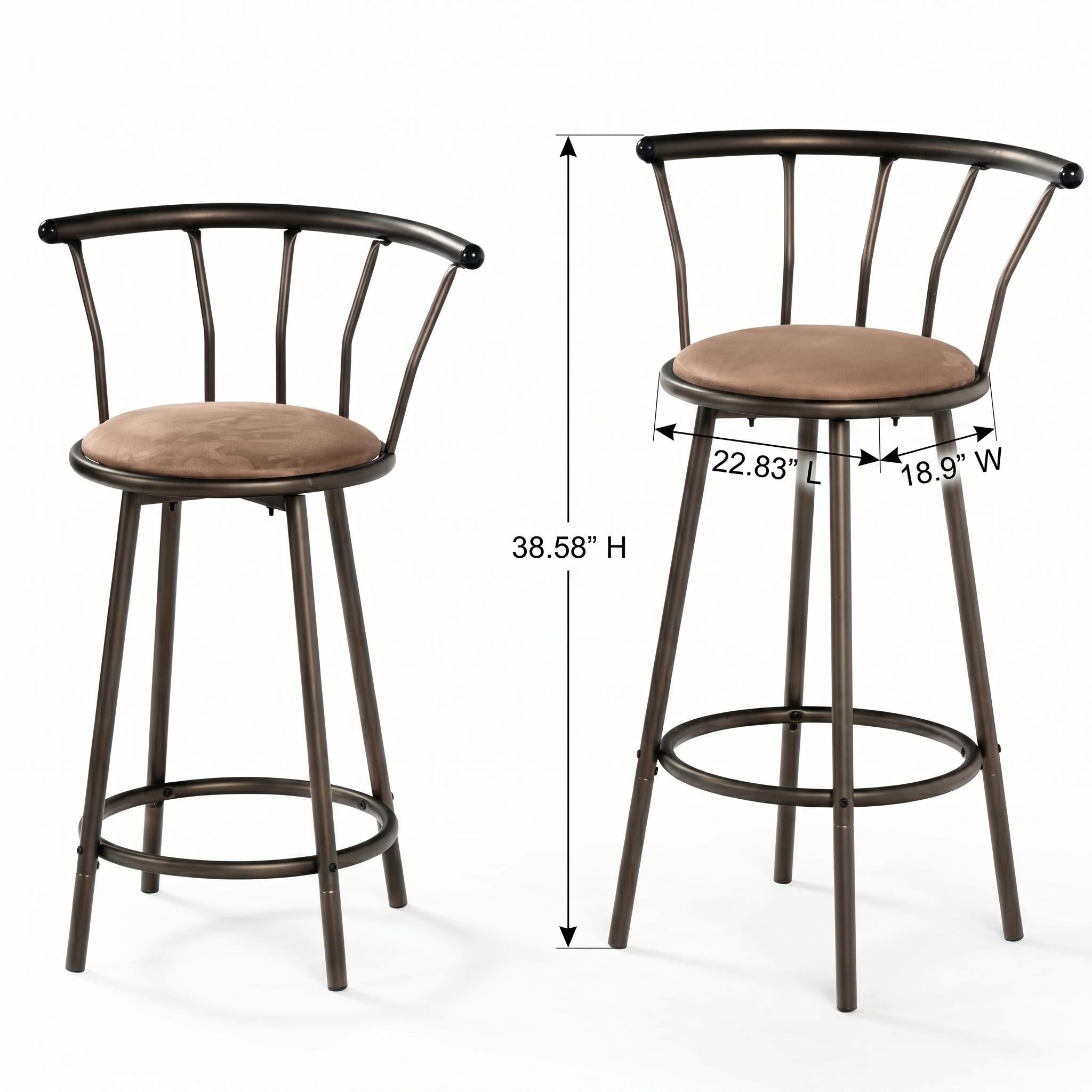 Homy Casa GRADY Barstool "24/29 Inch" Bronze Suede Seat for Kitchen, Dining, or Bar
