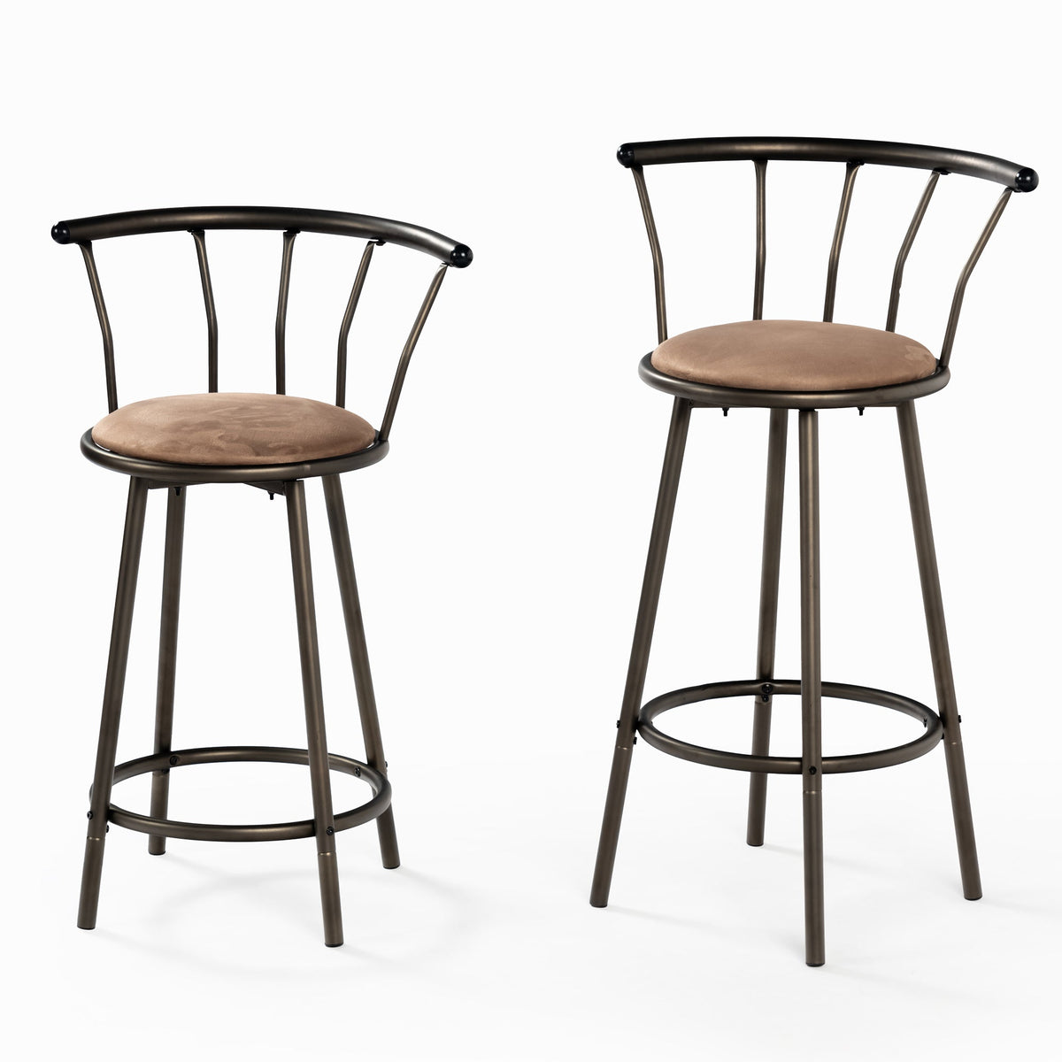 grady swivel barstool - brown microsuede - adjustable height metal base modern style