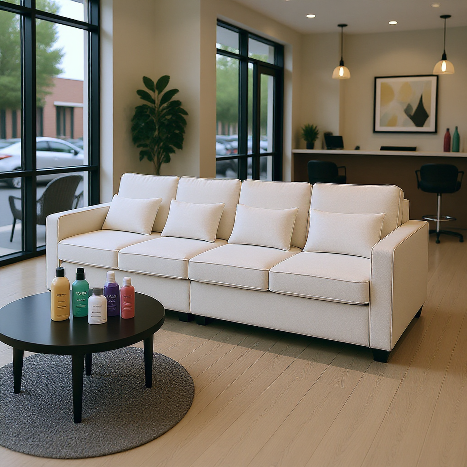 Homy Casa Laredo 104" 4-Seater Modern Linen Sofa with Storage Pockets and 4 Pillows