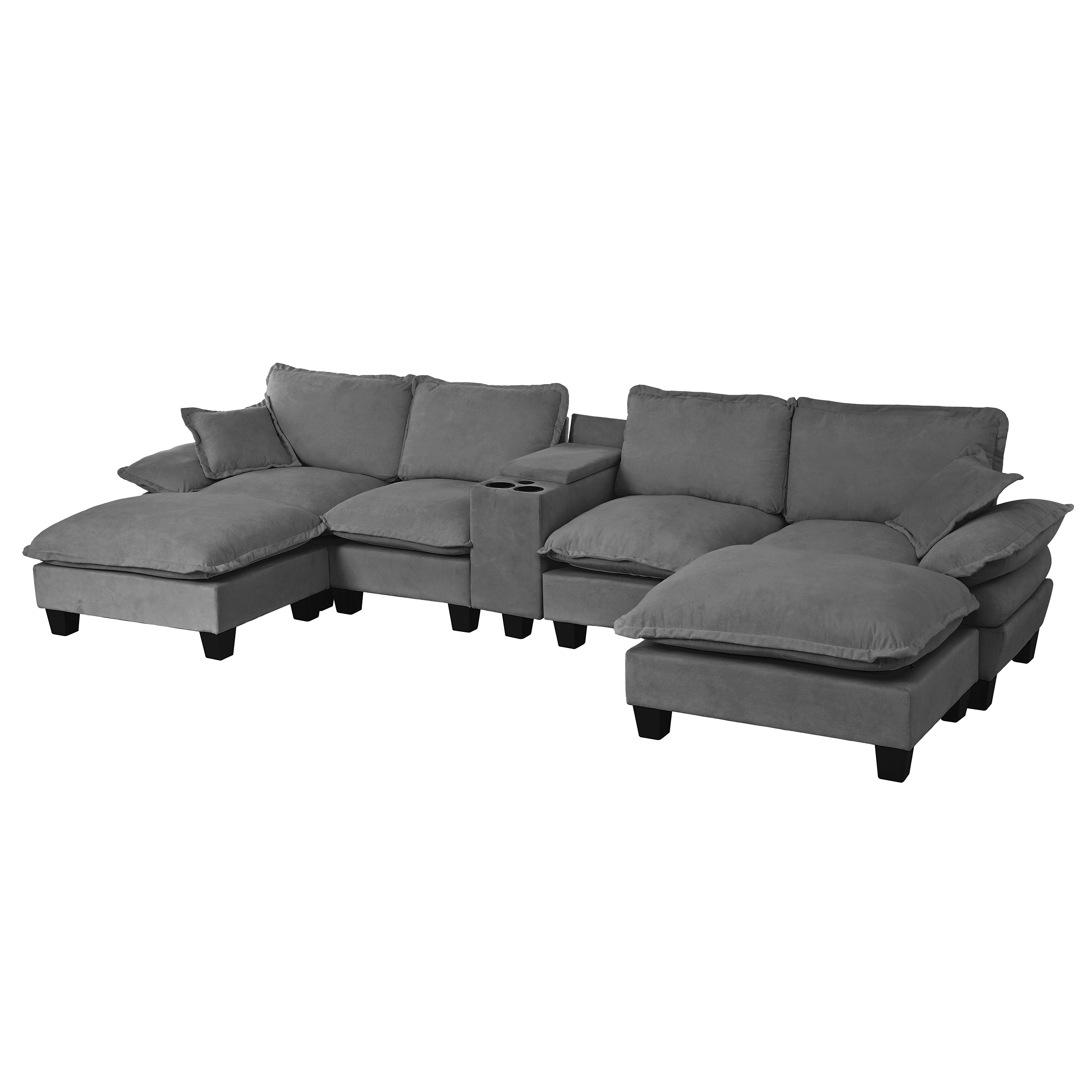 Atlanta 143" U-Shaped Sectional Sofa with 2 Ottomans and USB Storage Console