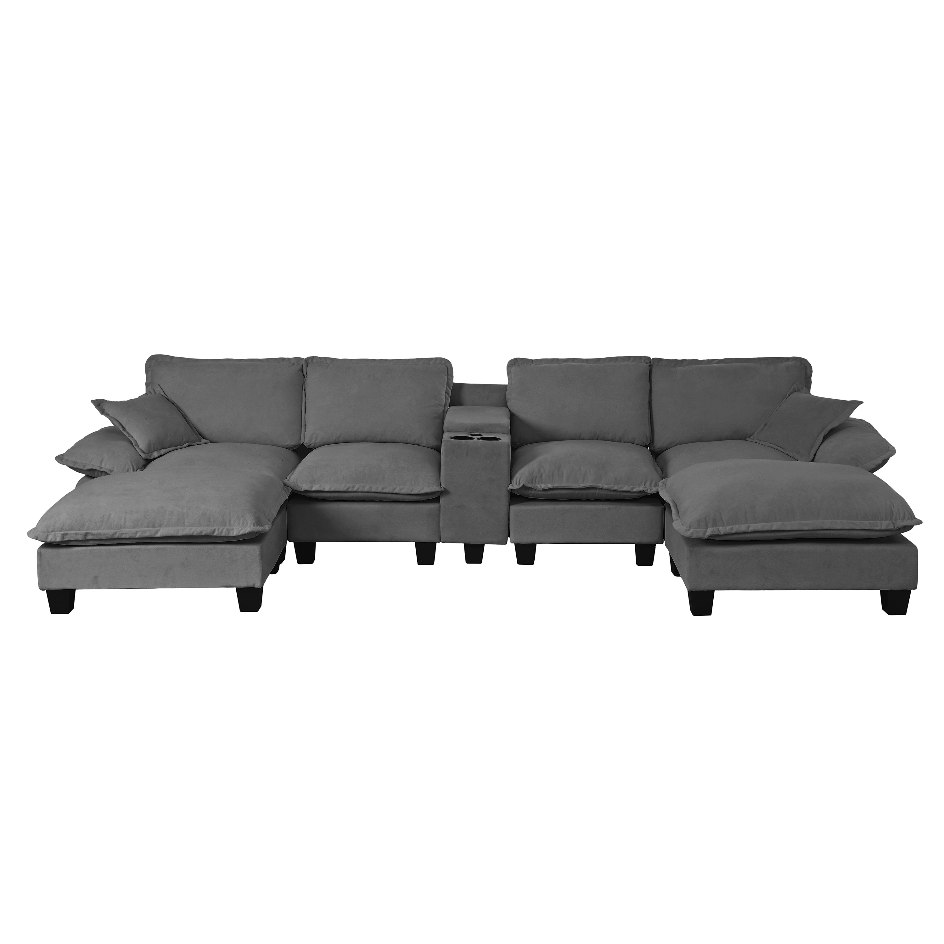 Atlanta 143" U-Shaped Sectional Sofa with 2 Ottomans and USB Storage Console