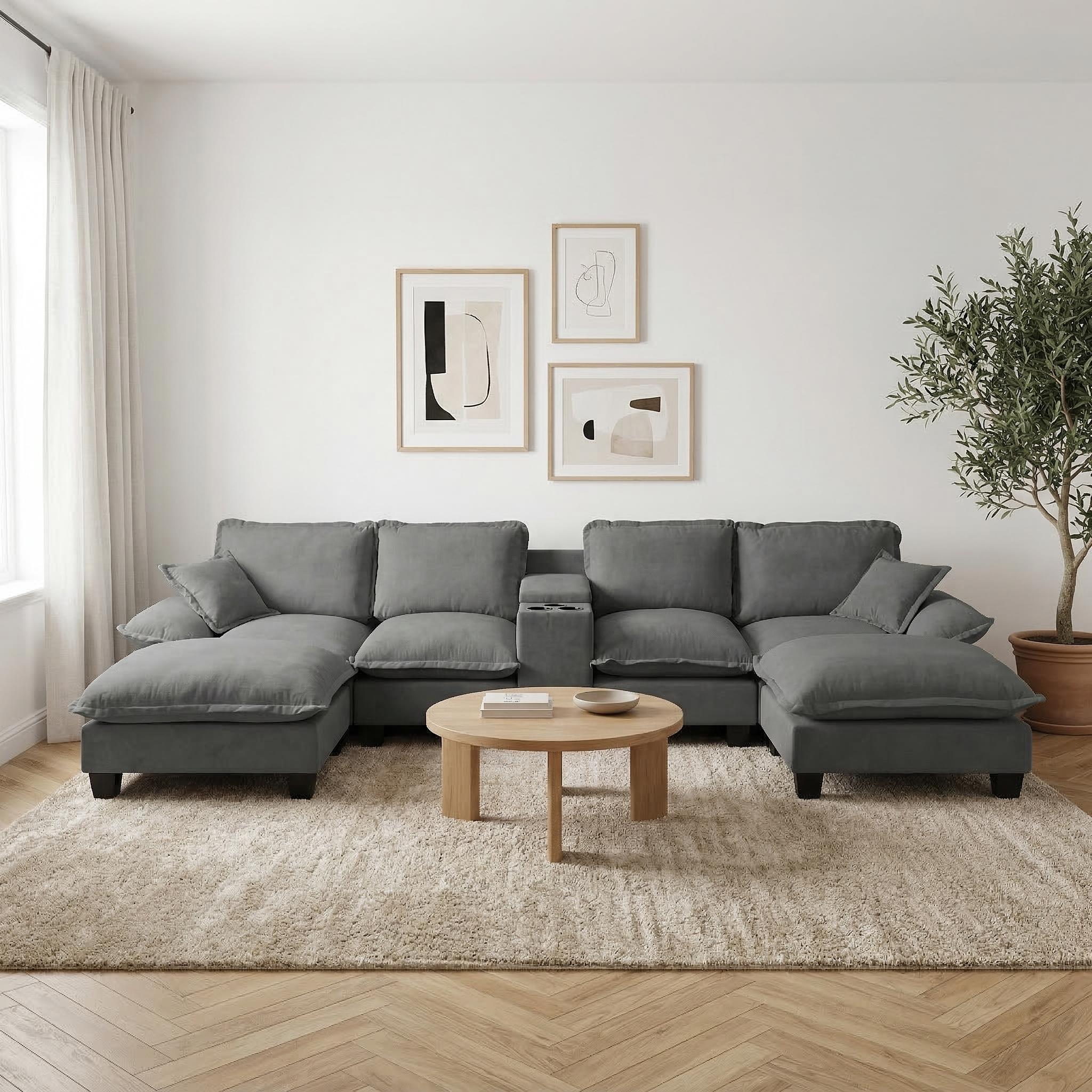 Atlanta 143" U-Shaped Sectional Sofa with 2 Ottomans and USB Storage Console